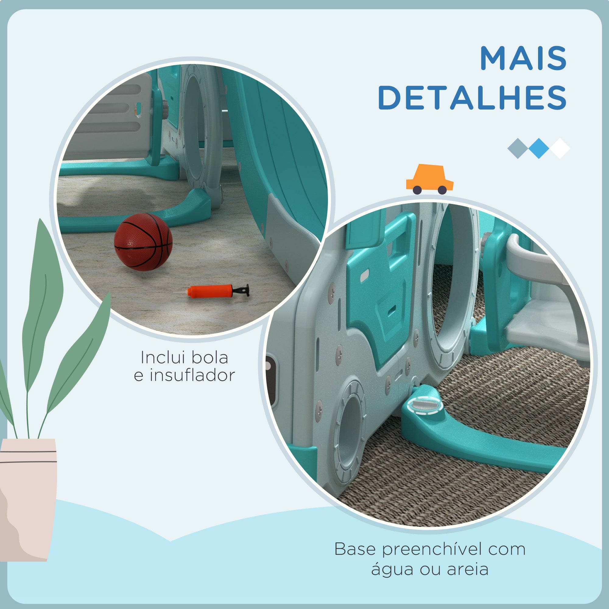 Conjunto de Escorrega e Baloiço para Crianças 6 em 1 Azul 201x151x87,5 cm