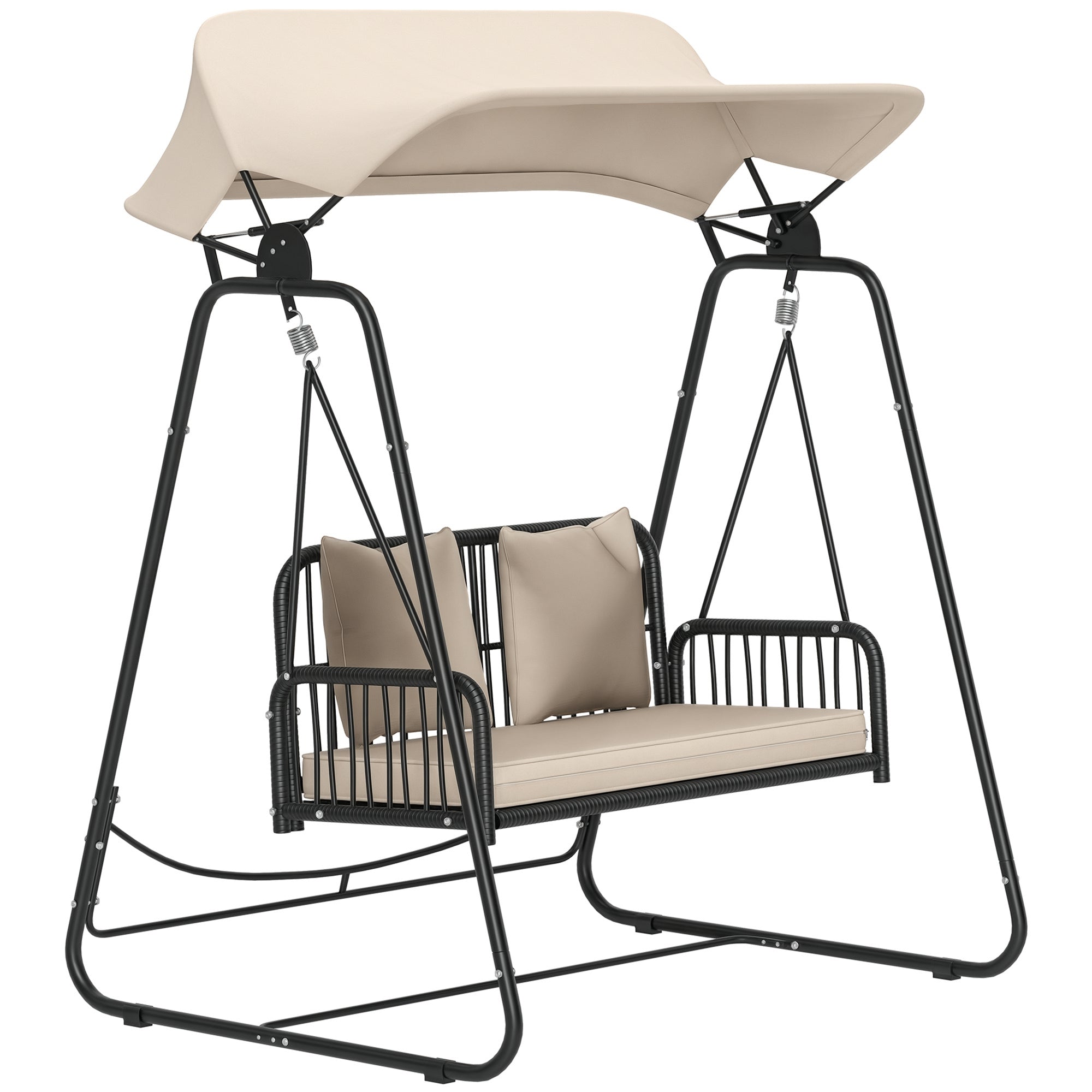 Baloiço de Jardim 2 Lugares com Toldo Retrátil 149x121x180 cm - Preto e Caqui