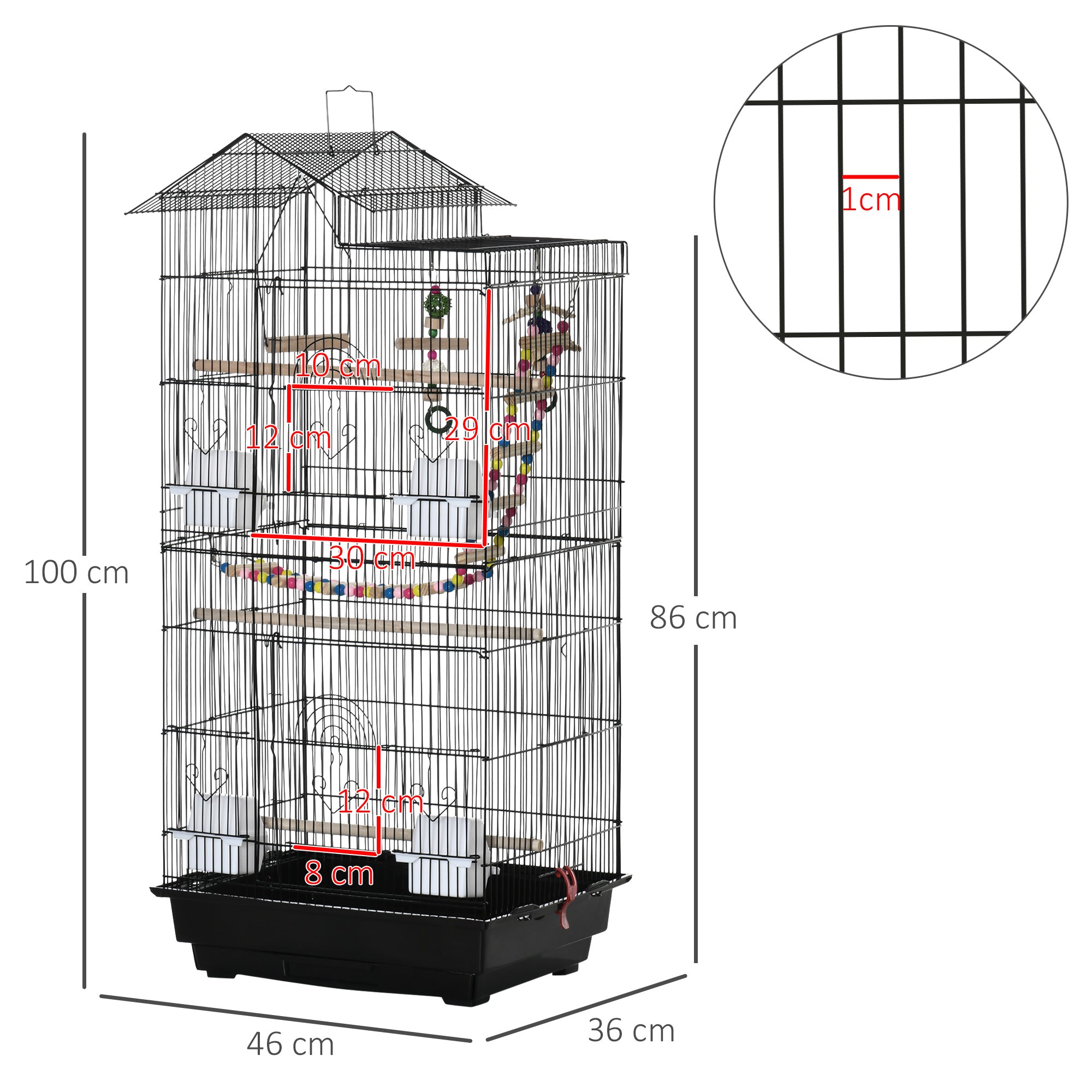 Gaiola para Pássaros – 46x36x100 cm – Preto – Metal