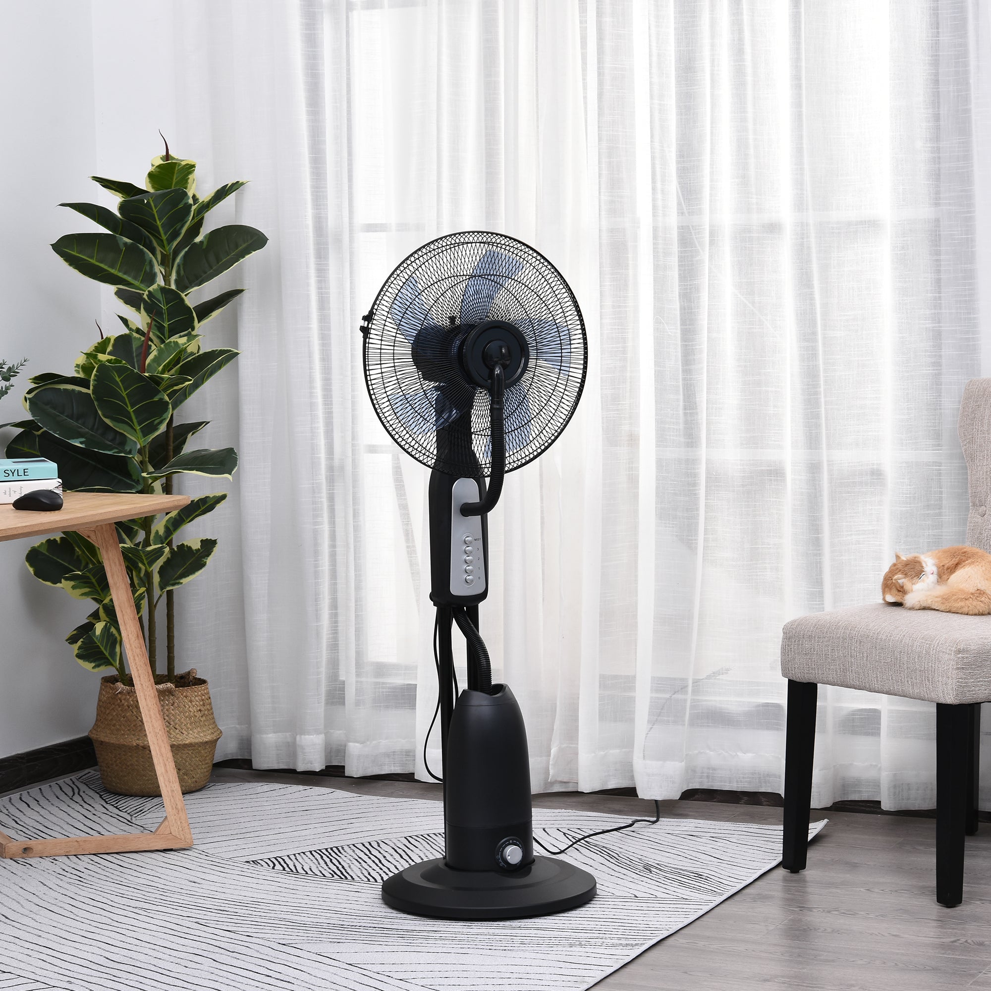 Ventoinha de Pé com Nebulizador de Água Ø44,5x120 cm Preto e Prata