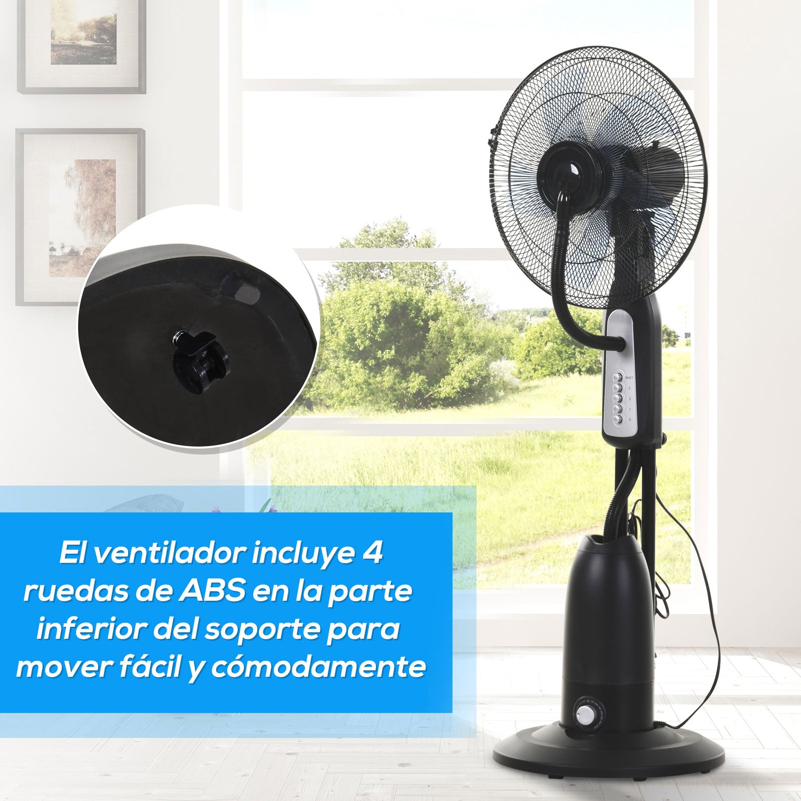 Ventoinha de Pé com Nebulizador de Água Ø44,5x120 cm Preto e Prata