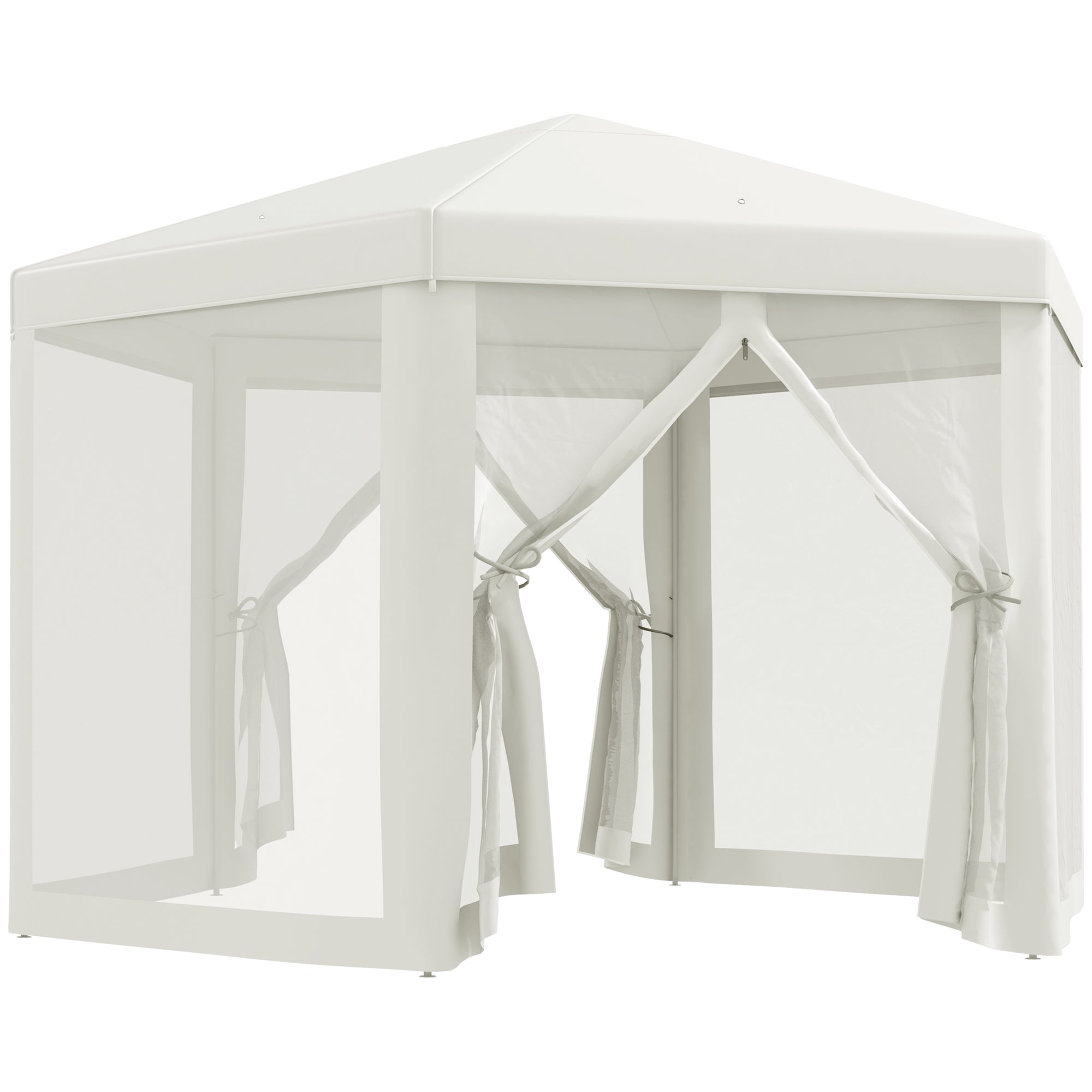 Tenda Hexagonal com Rede Mosquiteira e Orifícios de Drenagem - 197x250 cm - Creme Branco