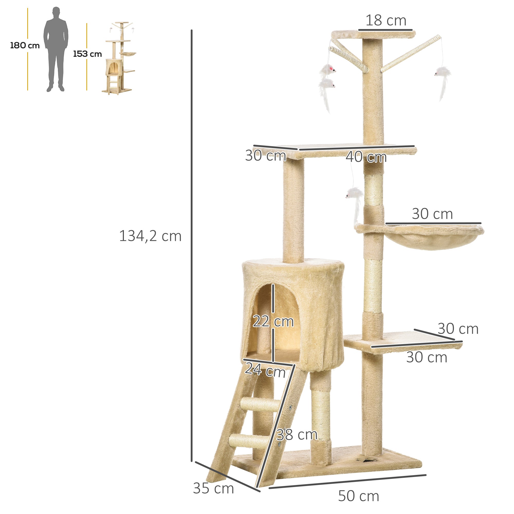 Arranhador para Gatos de 134,2 cm Bege