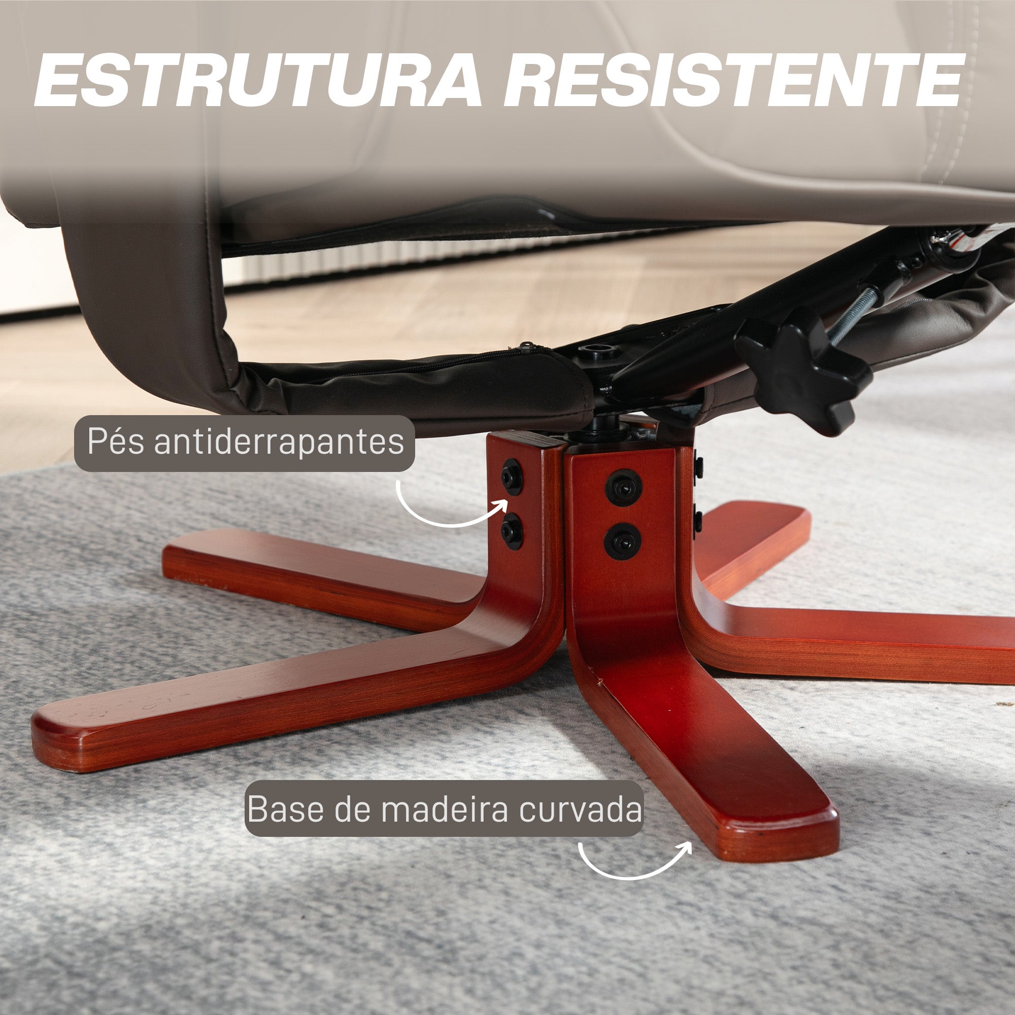 Poltrona Reclinável Marrom 83x78x105 cm em PU e Madeira