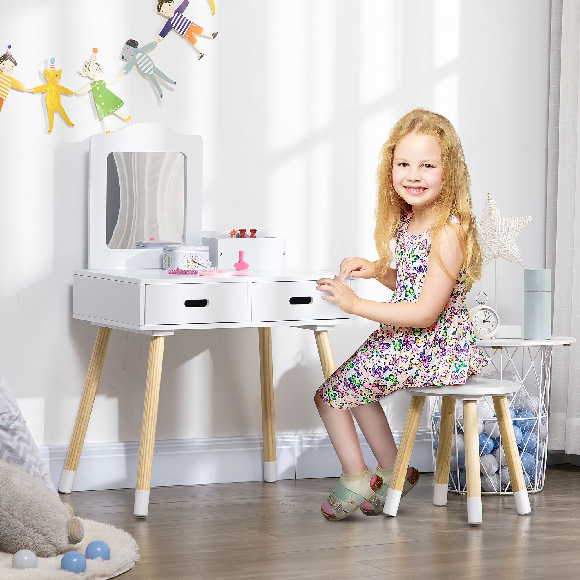 Toucador Infantil com Banco 60x40x95cm - Cor Branco