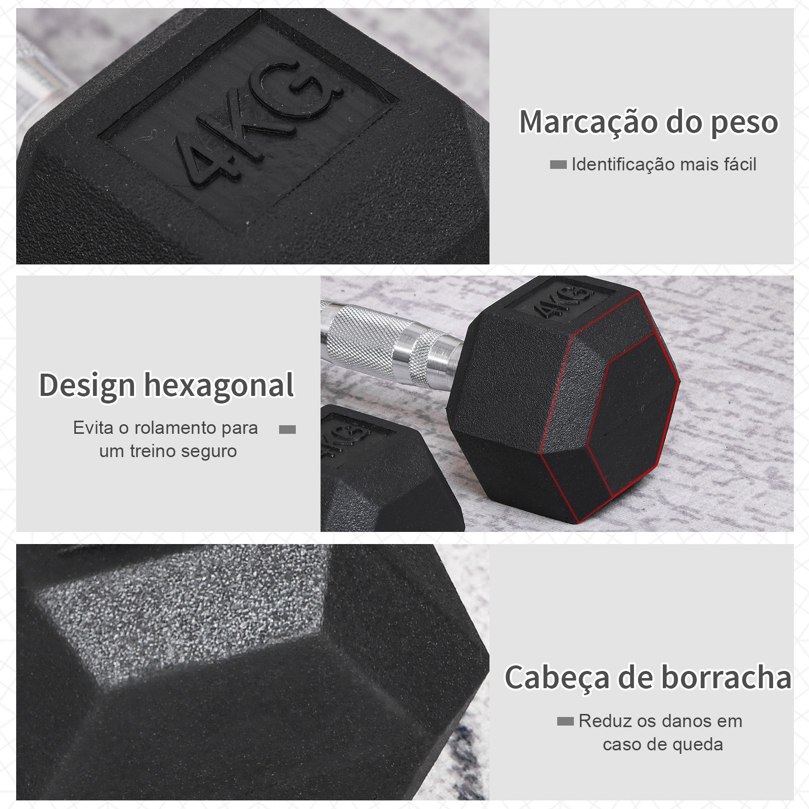 Conjunto de Halteres de 8kg com Barra Metálica Hexagonal - 27,2x10,5 cm - Preto