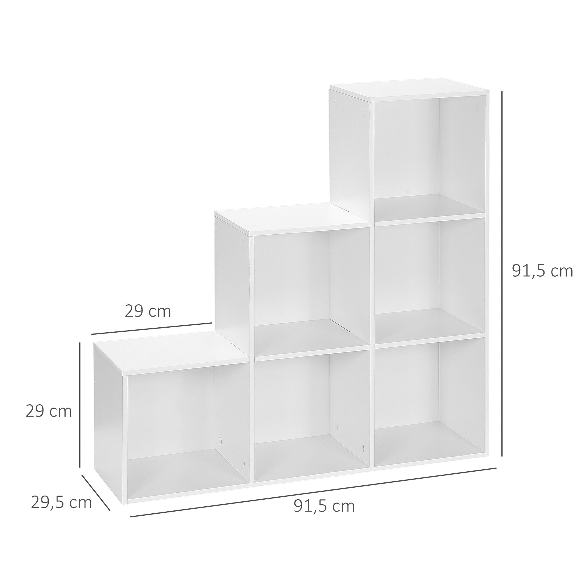 Estante em Forma de Escada com 6 Cubos 91,5x29,5x91,5cm - Branco