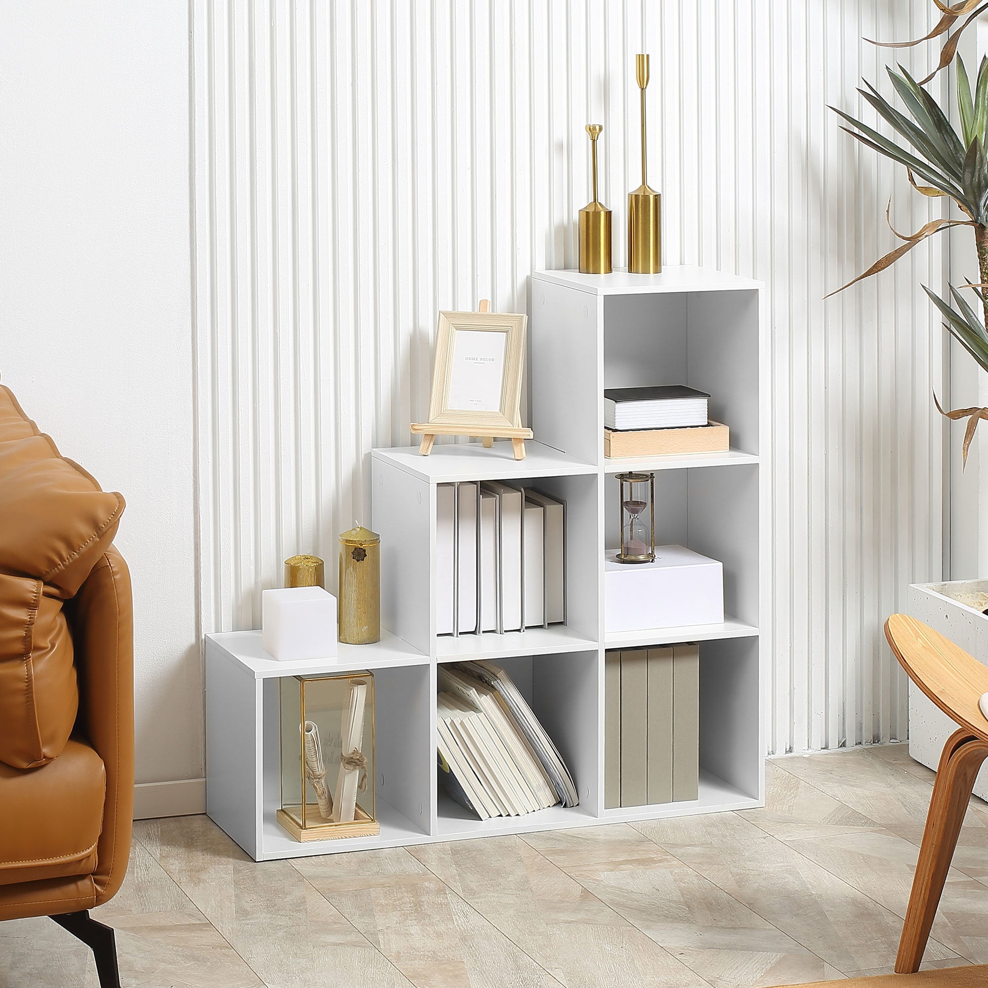 Estante em Forma de Escada com 6 Cubos 91,5x29,5x91,5cm - Branco