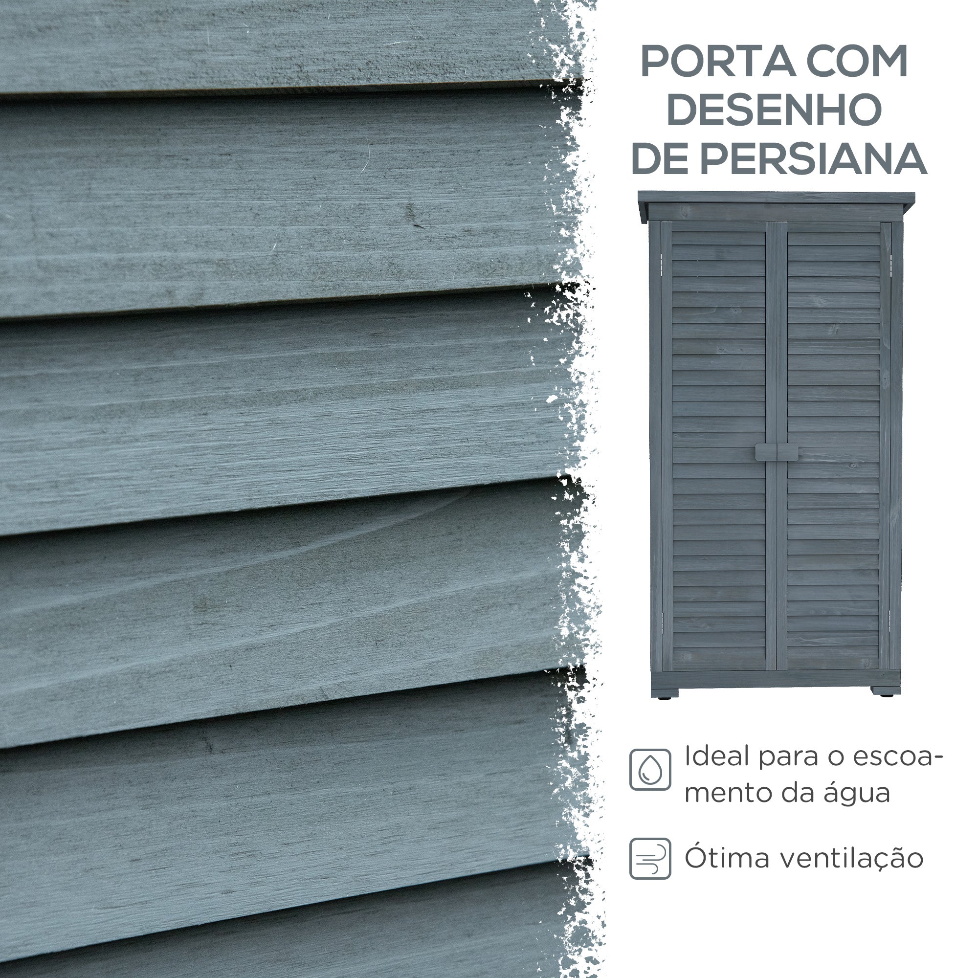 Armário de Jardim de Madeira Cinzento 87x46,5x160 cm