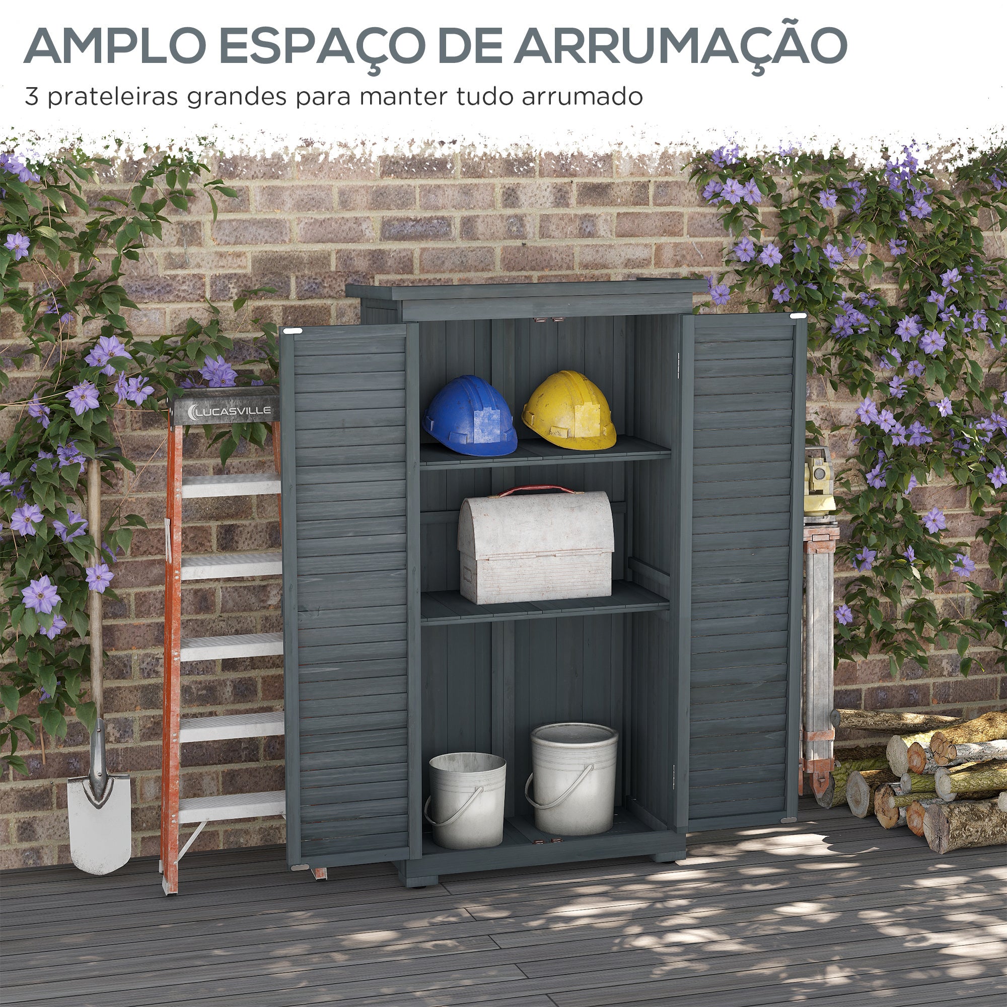 Armário de Jardim de Madeira Cinzento 87x46,5x160 cm