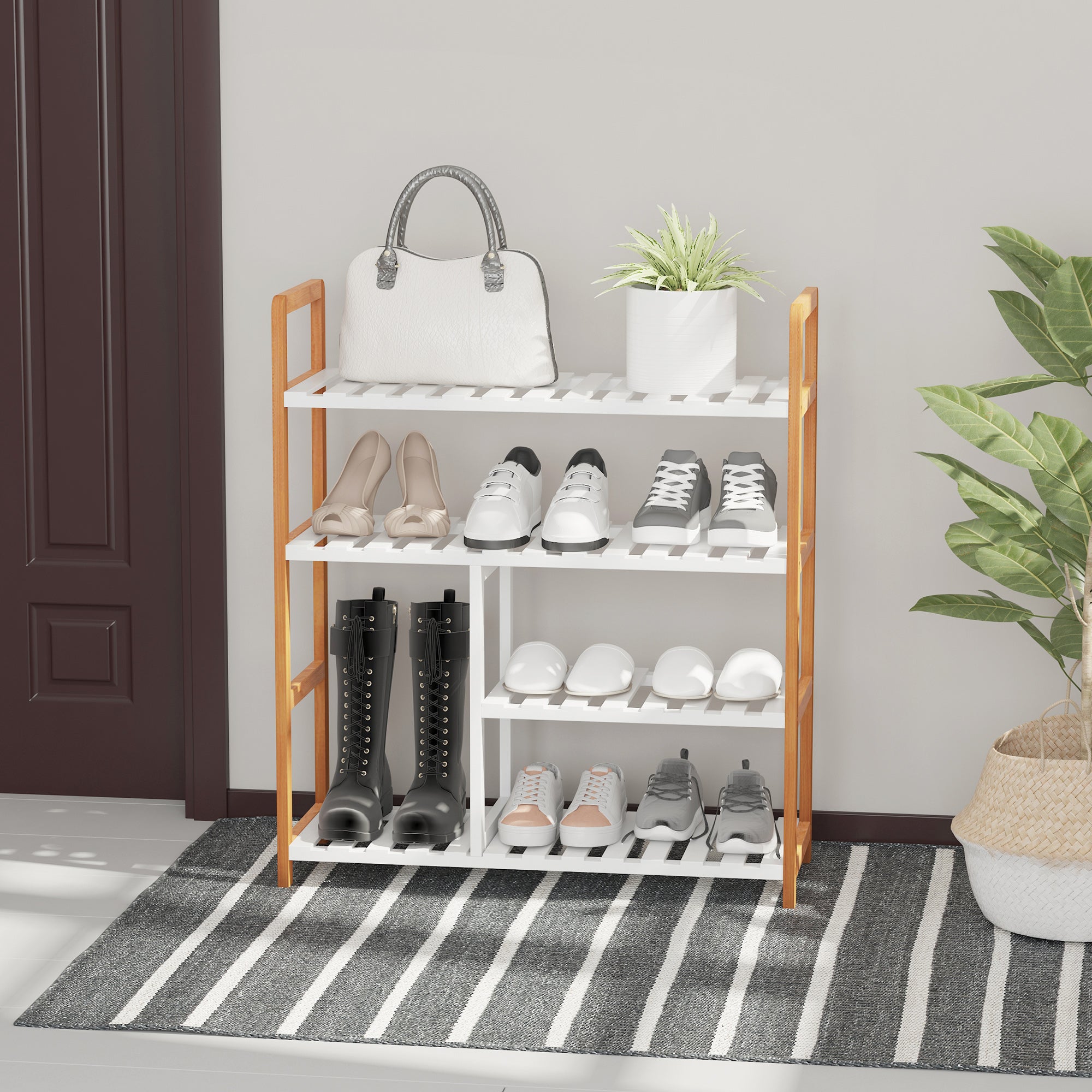 Sapateira Multiuso com 4 Níveis - 68x26x78 cm - Cor de Madeira Natural