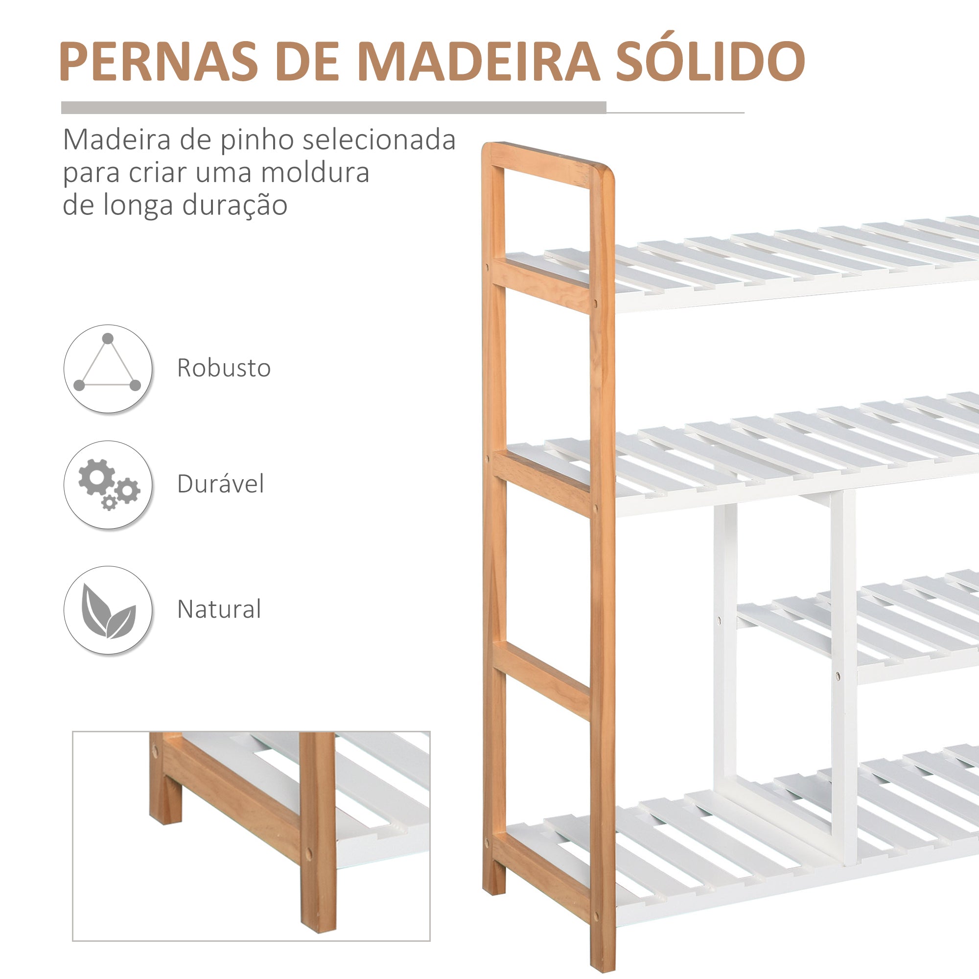 Sapateira Multiuso com 4 Níveis - 68x26x78 cm - Cor de Madeira Natural