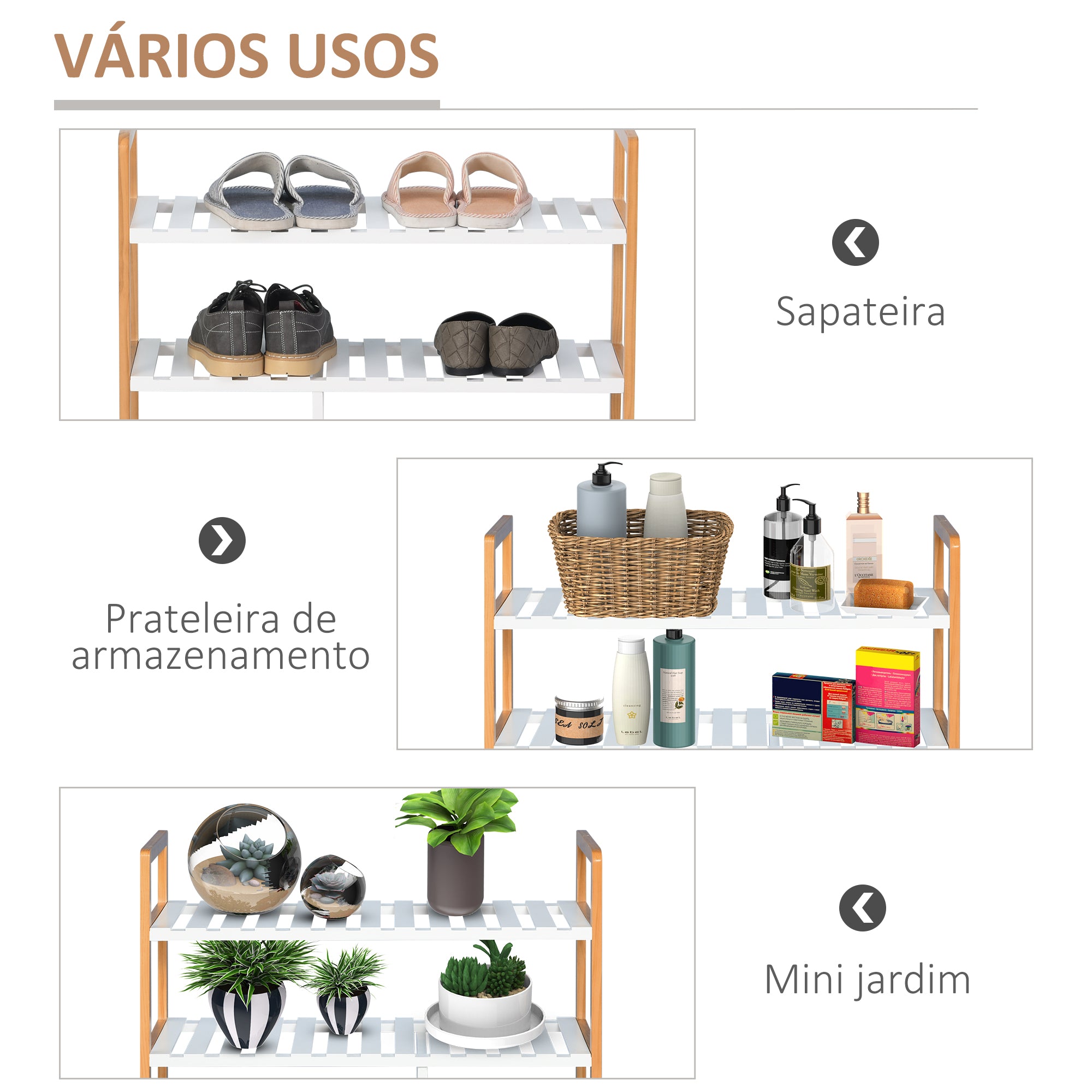 Sapateira Multiuso com 4 Níveis - 68x26x78 cm - Cor de Madeira Natural
