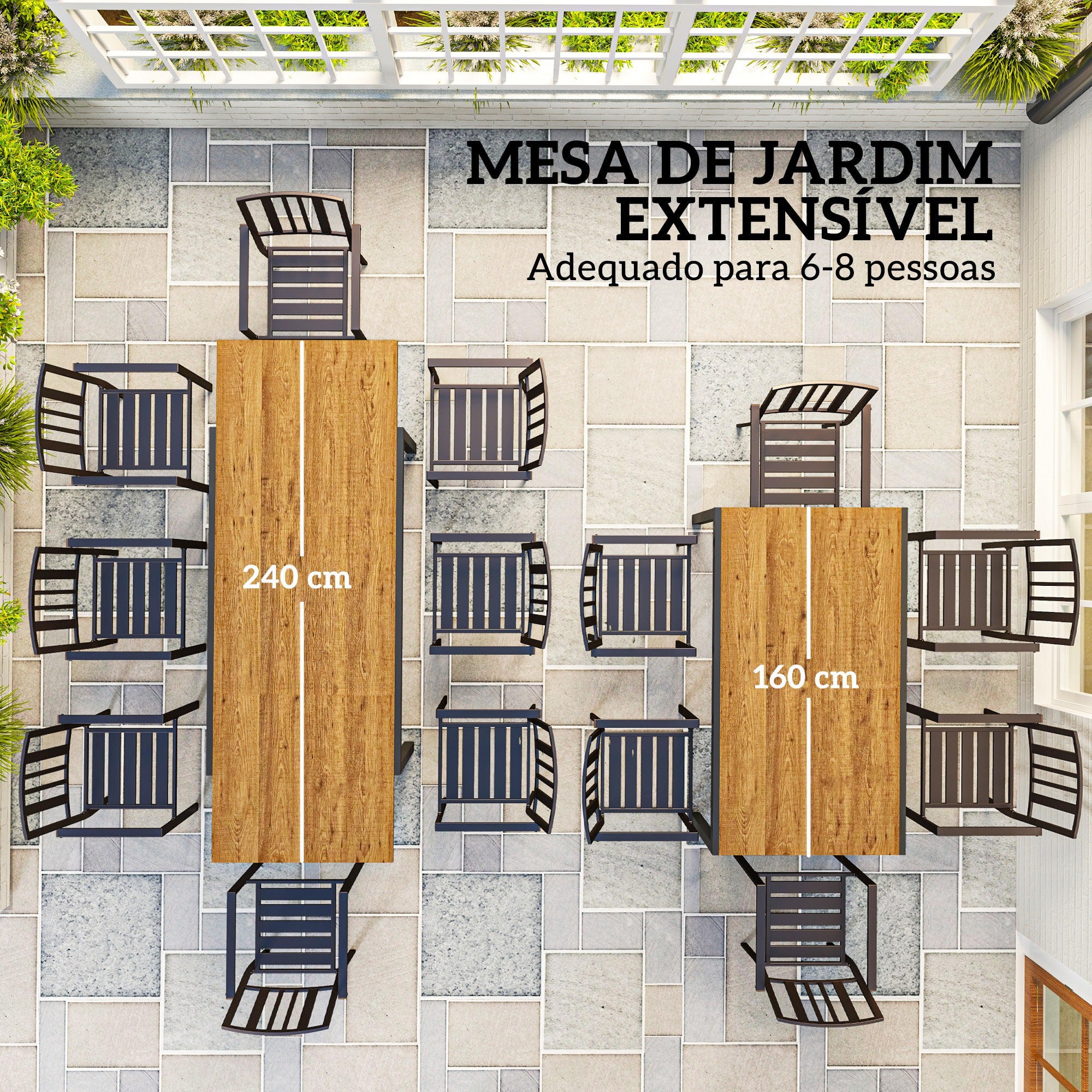 Mesa de Jardim Extensível Marrom Escuro 160/240x90x74 cm