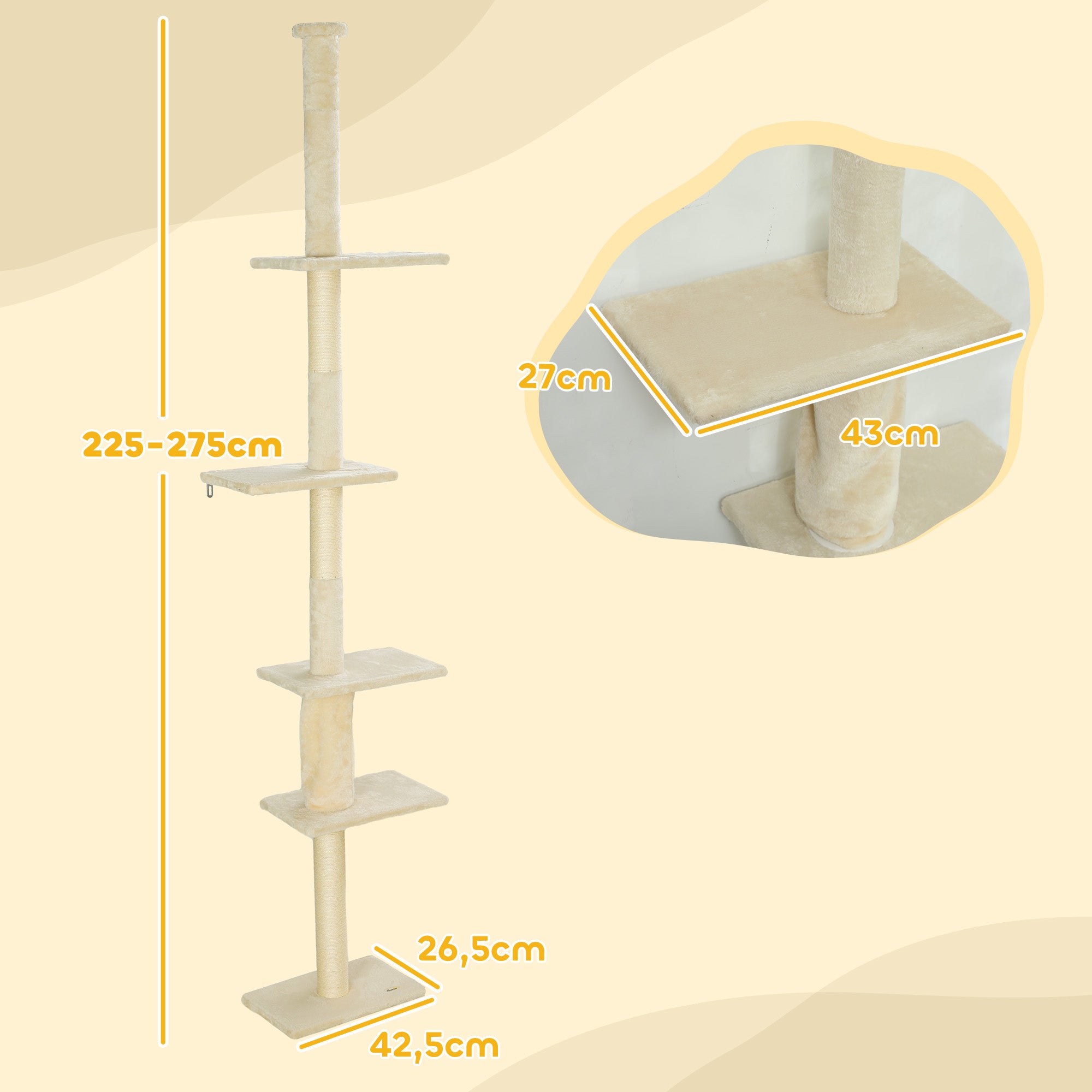 Arranhador para Gatos Creme Branco 42,5x26,5x225-275 cm