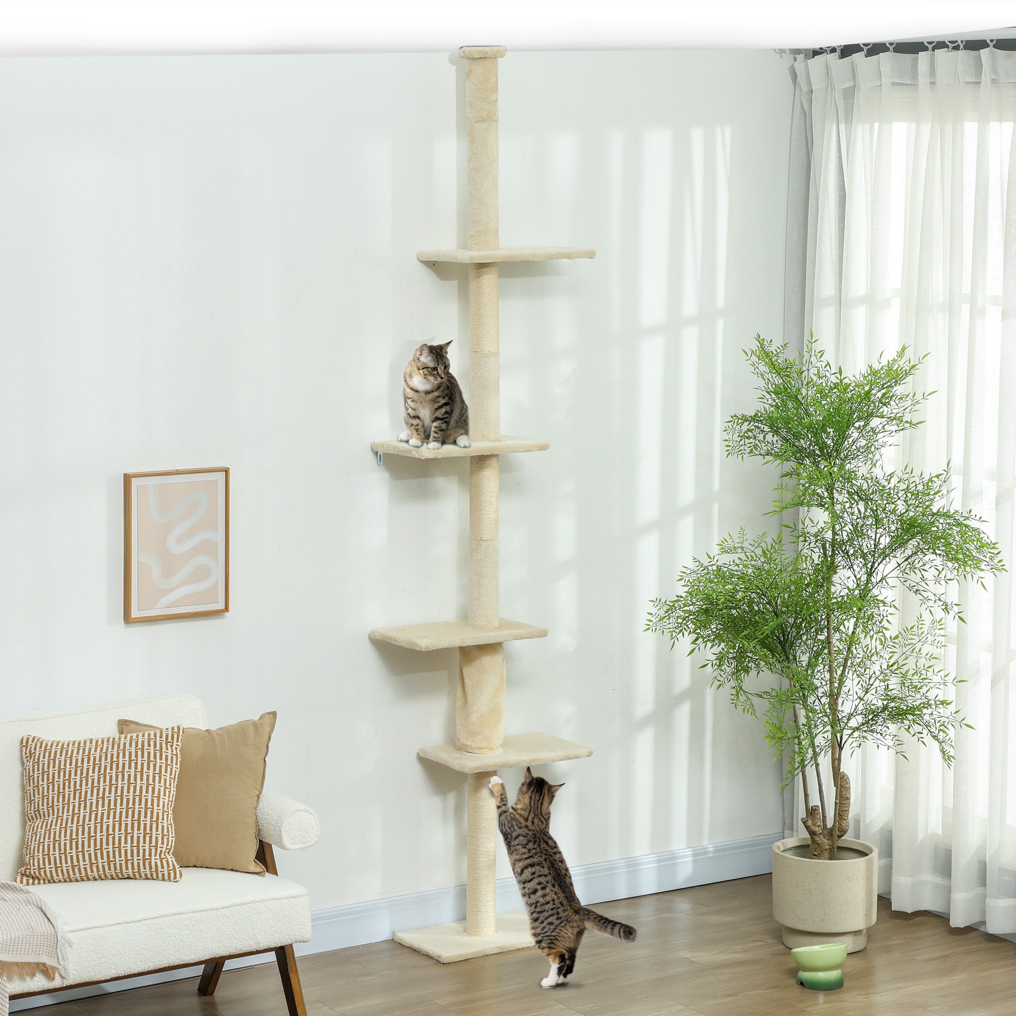 Arranhador para Gatos Creme Branco 42,5x26,5x225-275 cm