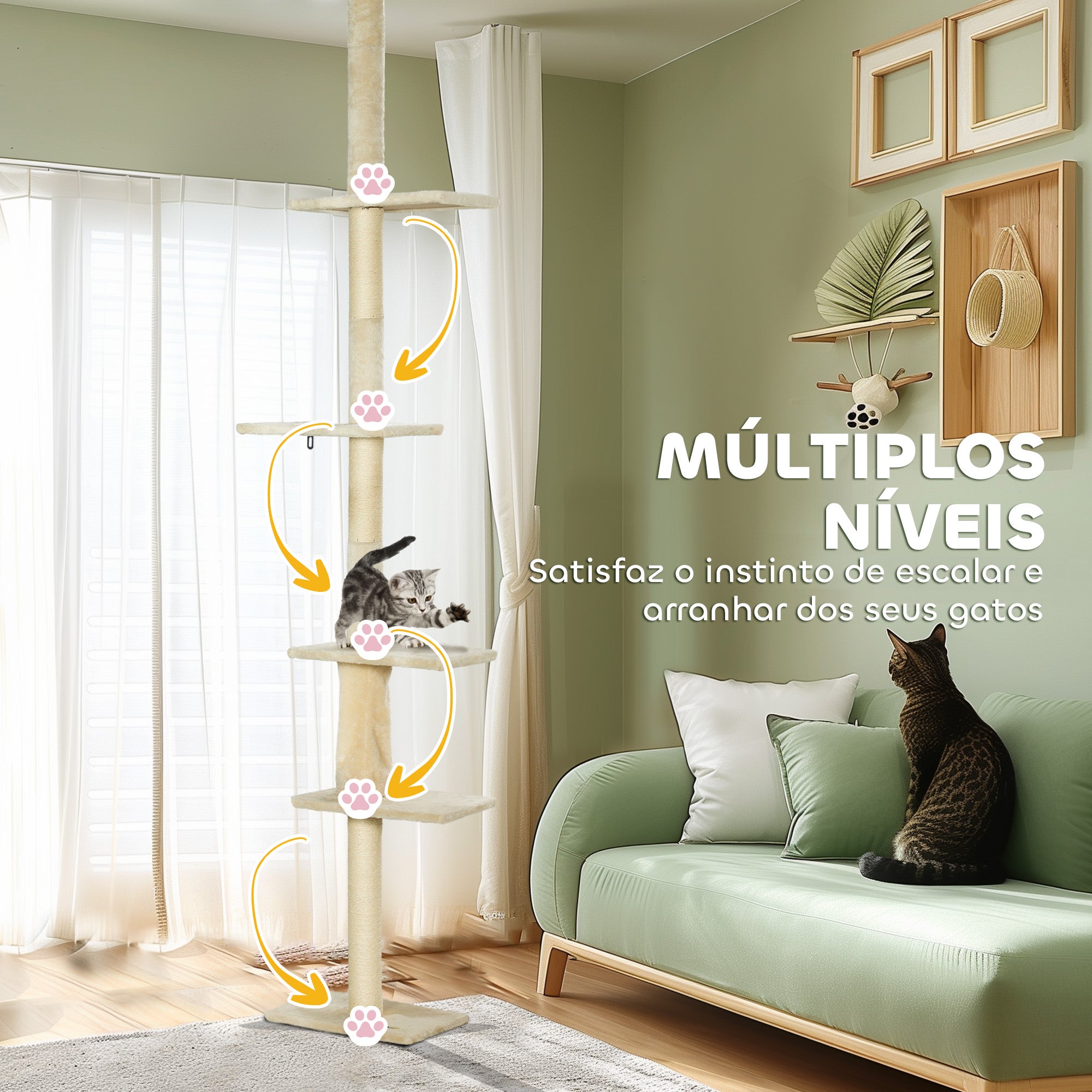 Arranhador para Gatos Creme Branco 42,5x26,5x225-275 cm