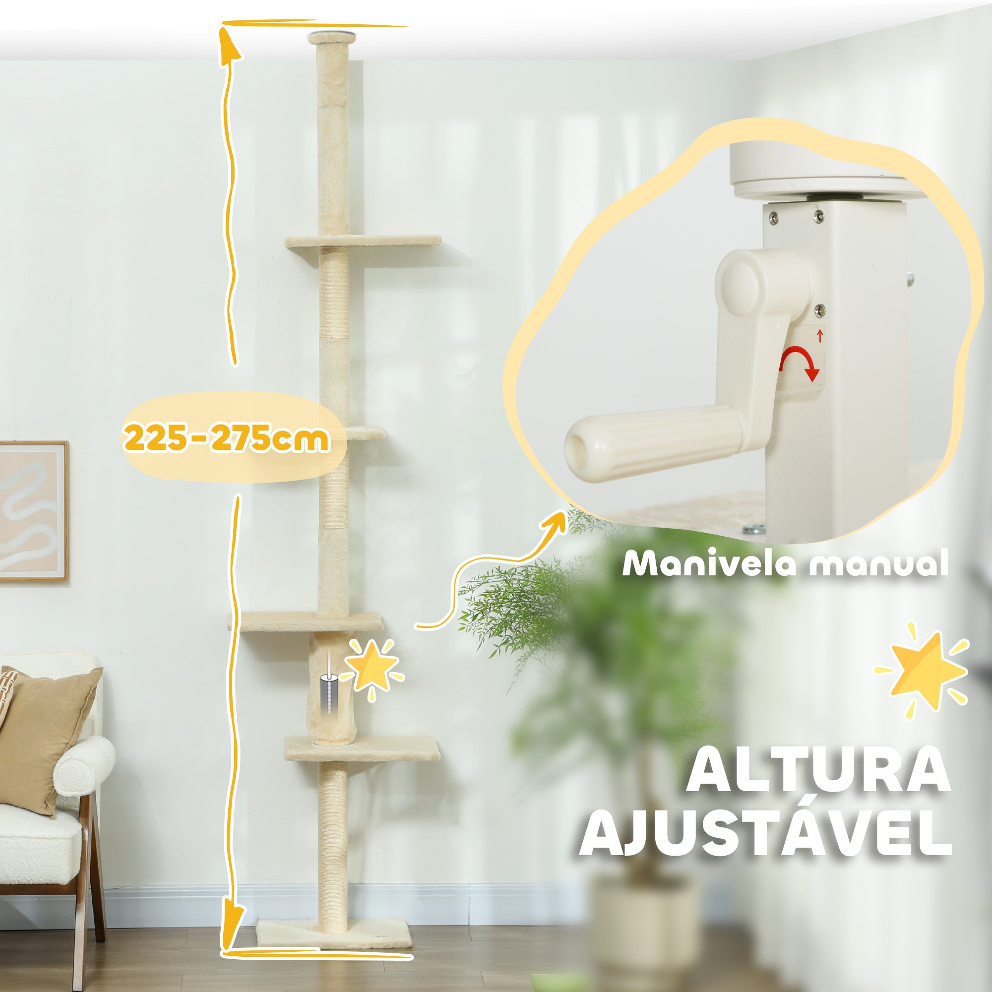 Arranhador para Gatos Creme Branco 42,5x26,5x225-275 cm