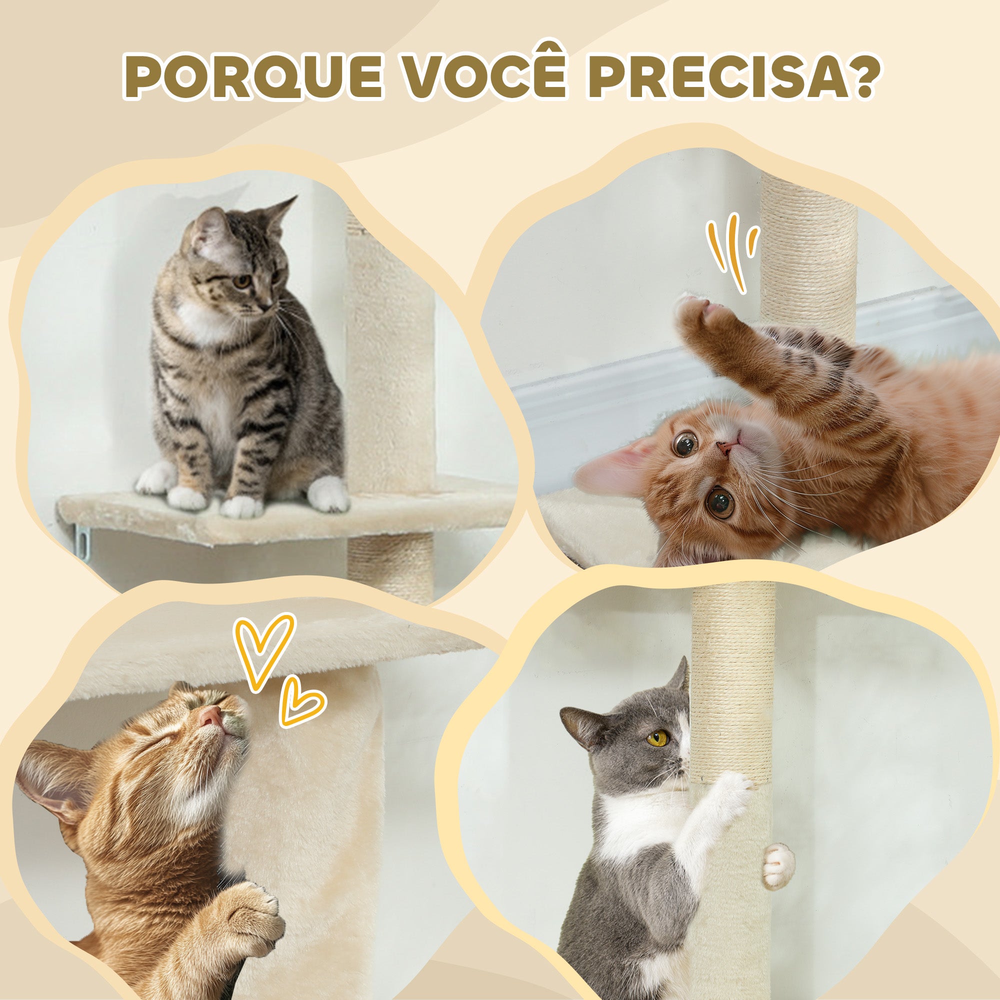 Arranhador para Gatos Creme Branco 42,5x26,5x225-275 cm
