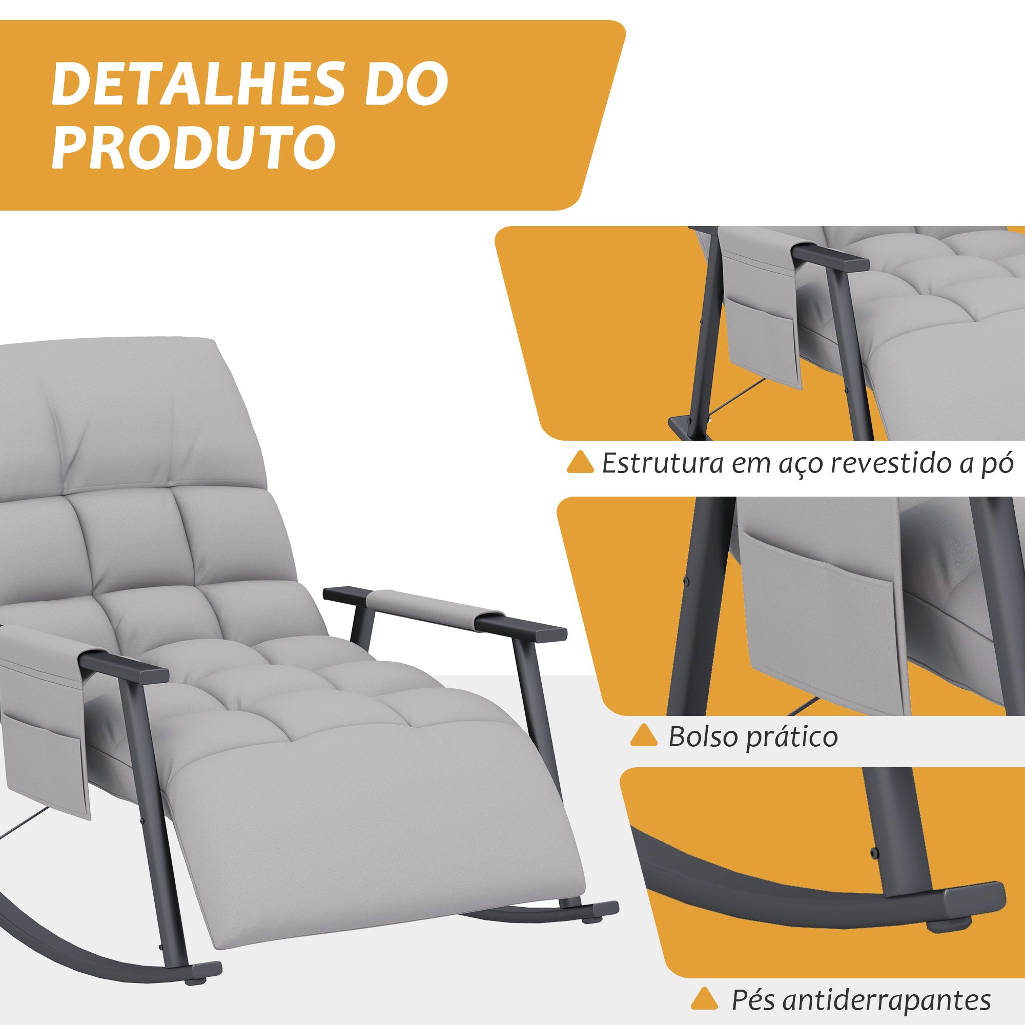 Poltrona Baloiço Cinzenta 60x134x70 cm - Conforto Personalizável
