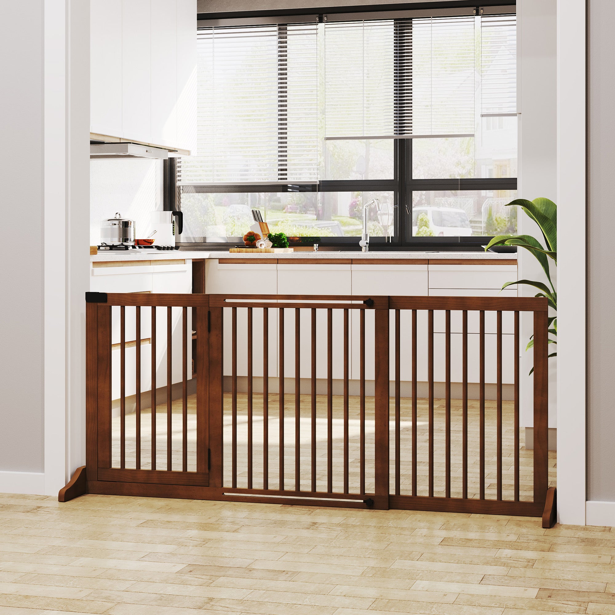 Barreira de Segurança Extensível para Cães Marrom 113-166x36x71 cm