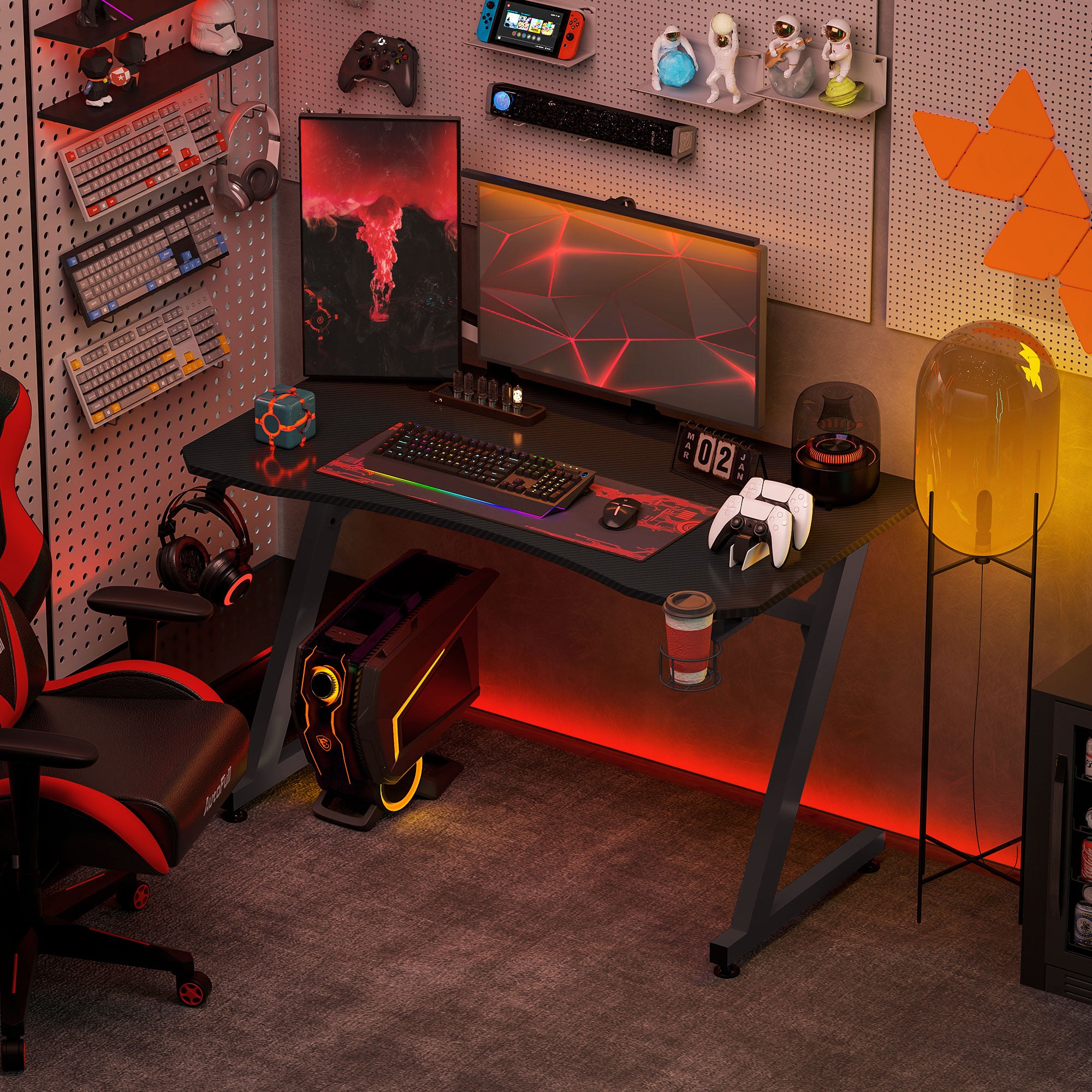 Secretária Gaming 120x65x74,5cm Preto - Design Ergonômico e Funcional