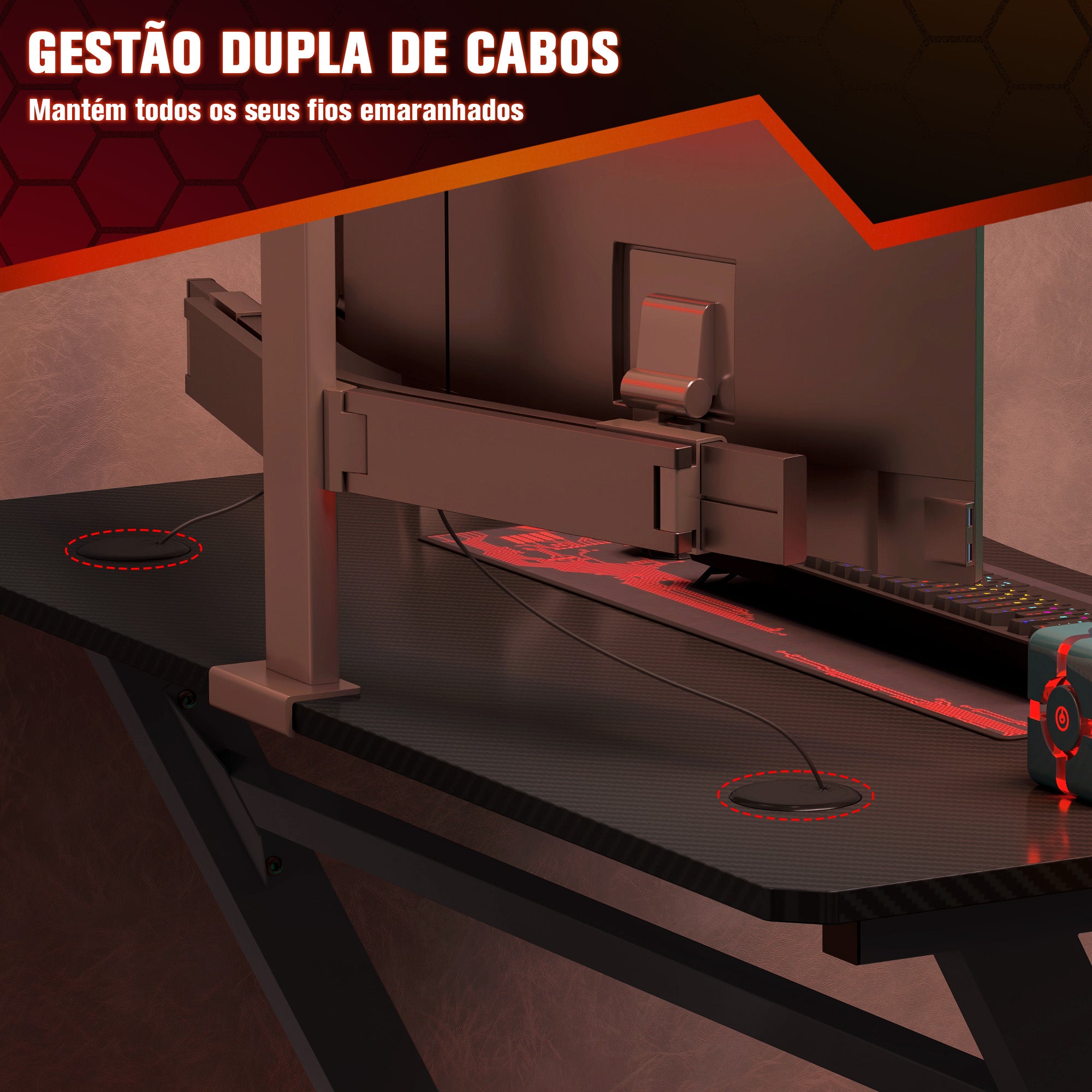 Secretária Gaming 120x65x74,5cm Preto - Design Ergonômico e Funcional