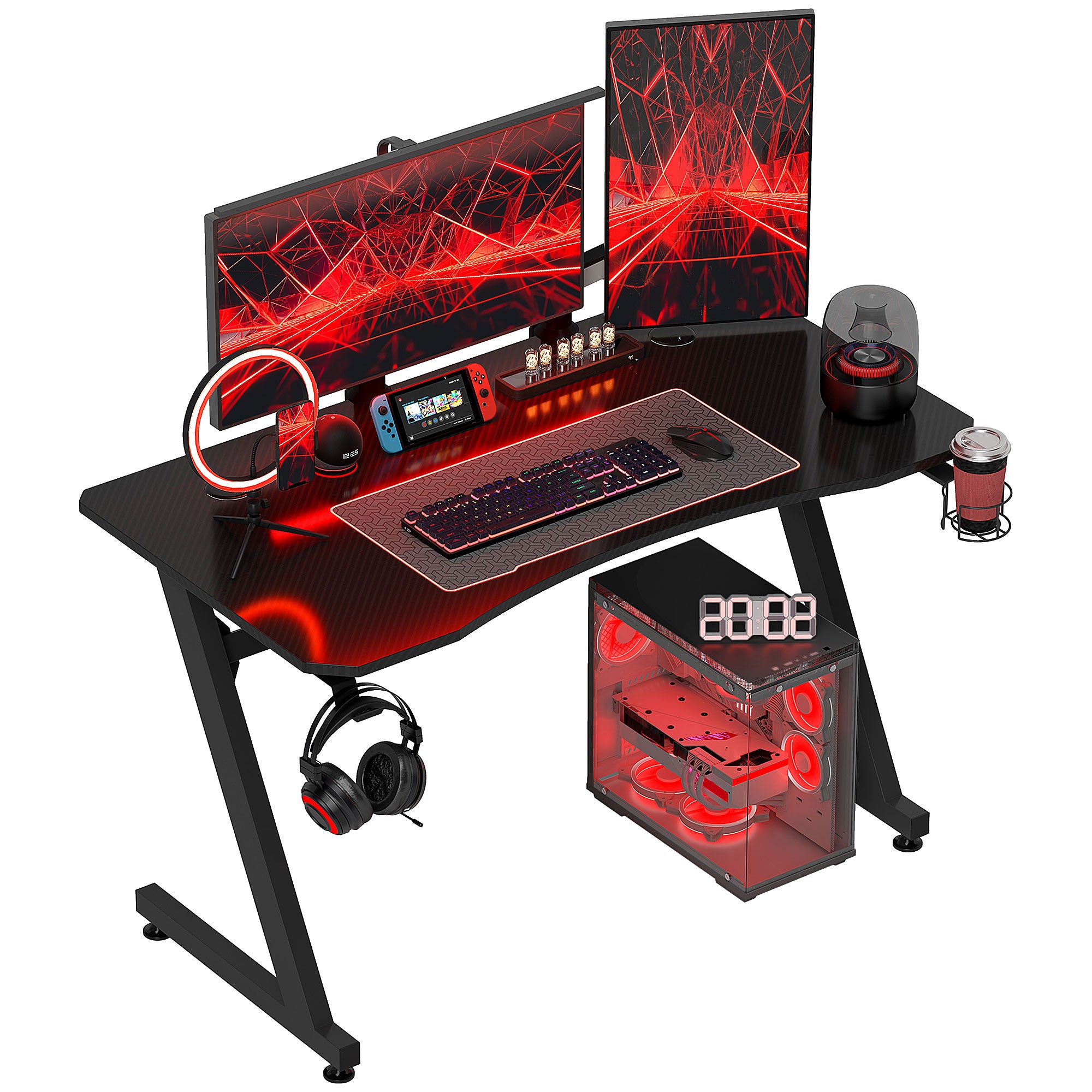 Secretária Gaming 120x65x74,5cm Preto - Design Ergonômico e Funcional