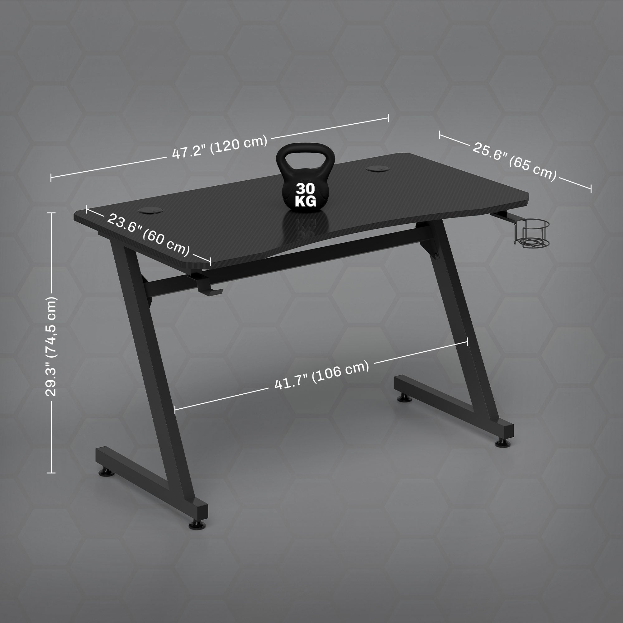 Secretária Gaming 120x65x74,5cm Preto - Design Ergonômico e Funcional