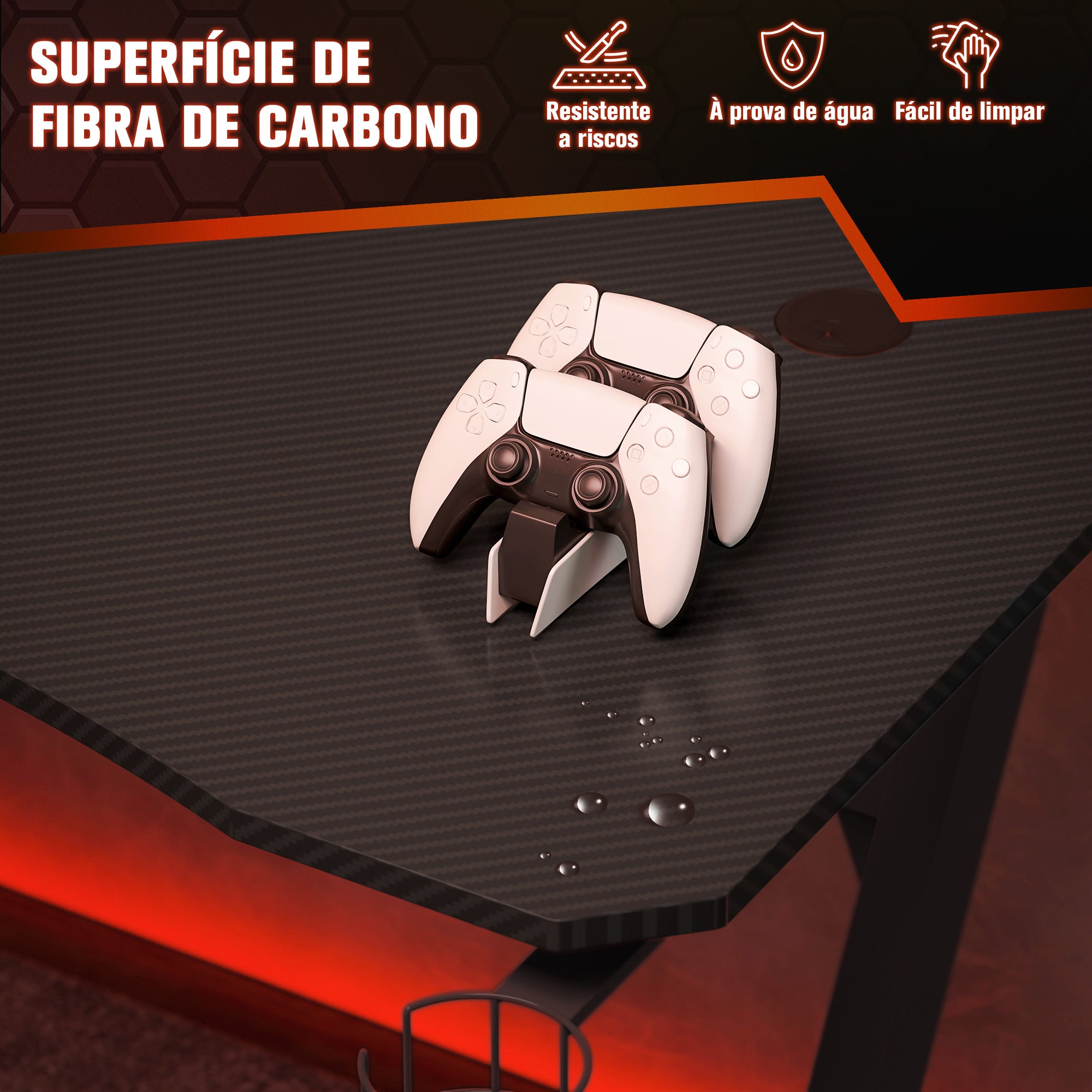 Secretária Gaming 120x65x74,5cm Preto - Design Ergonômico e Funcional
