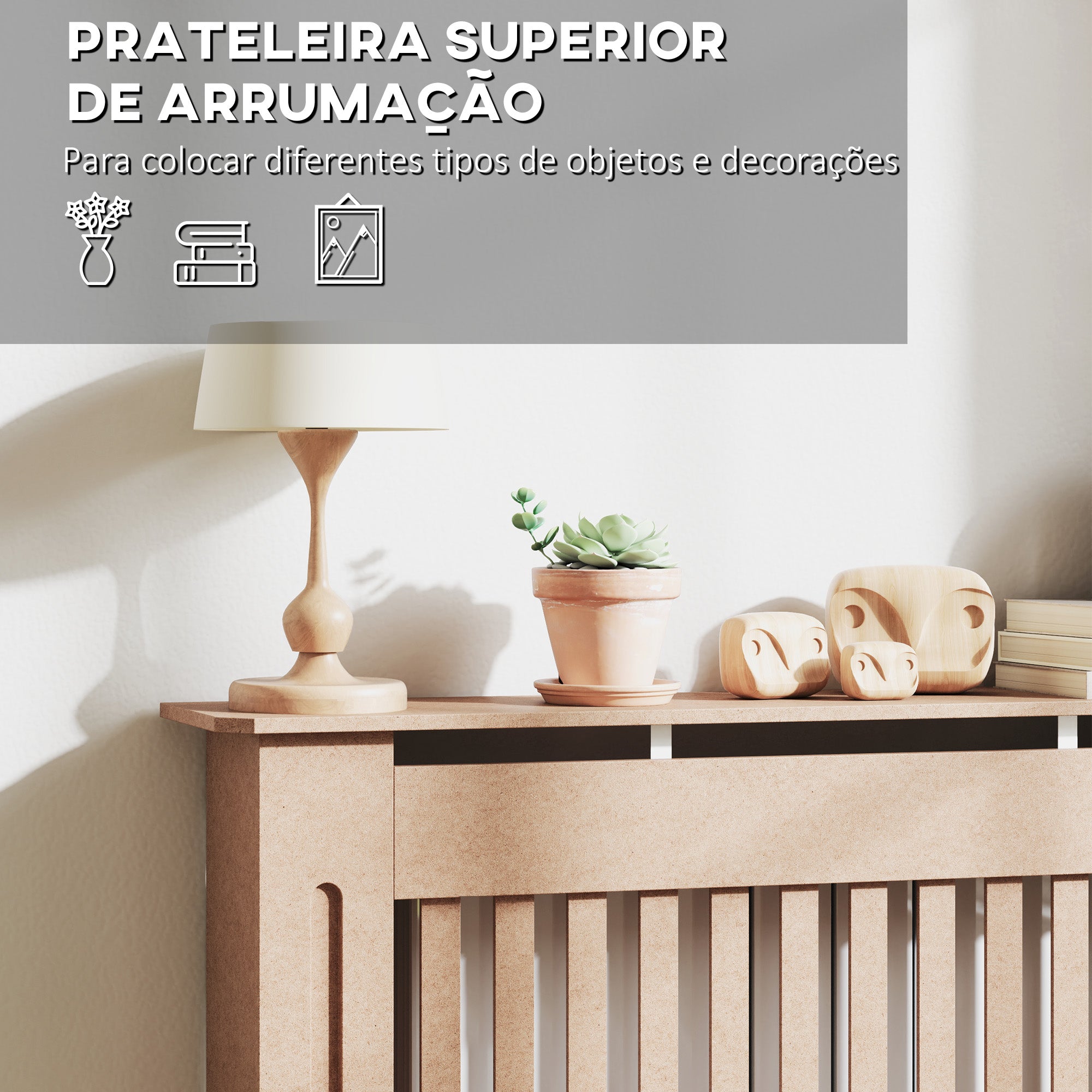 Cobertura para Radiador – 112x19x81cm – Cor de Madeira Natural – MDF