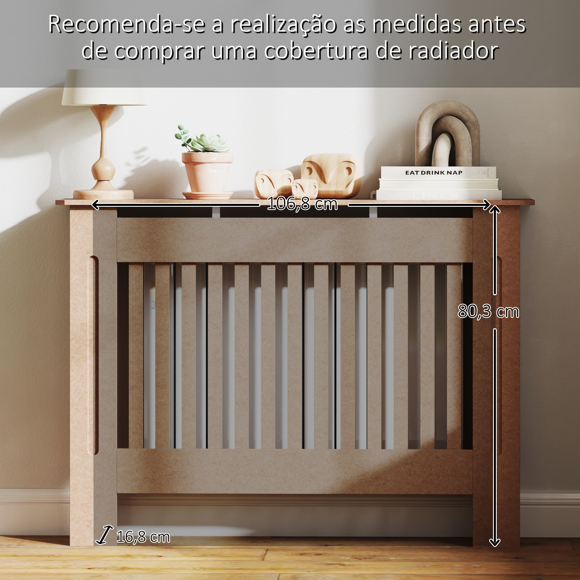 Cobertura para Radiador – 112x19x81cm – Cor de Madeira Natural – MDF