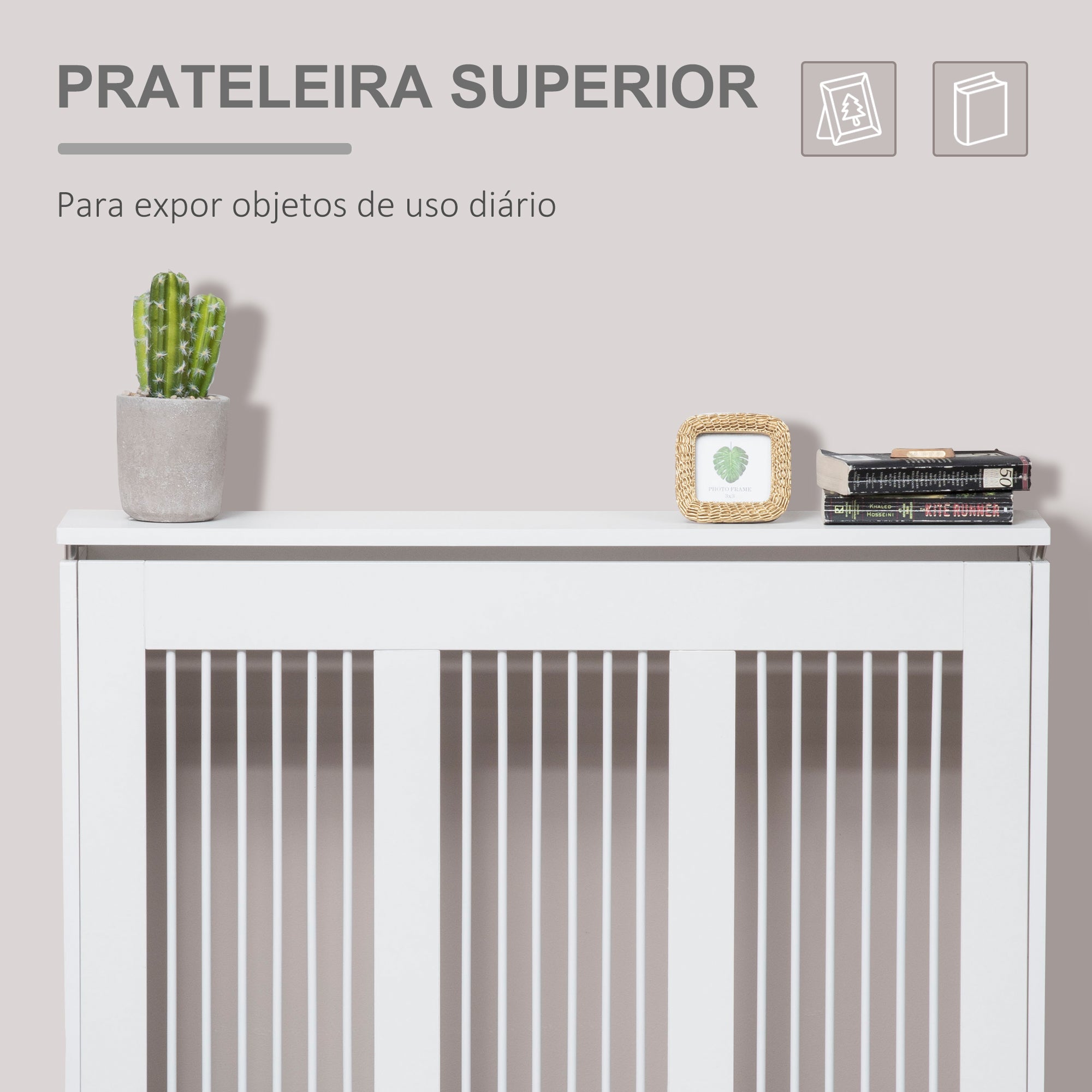 Cobertura de Radiador – 90x18x84 cm – Branca – MDF e Aço