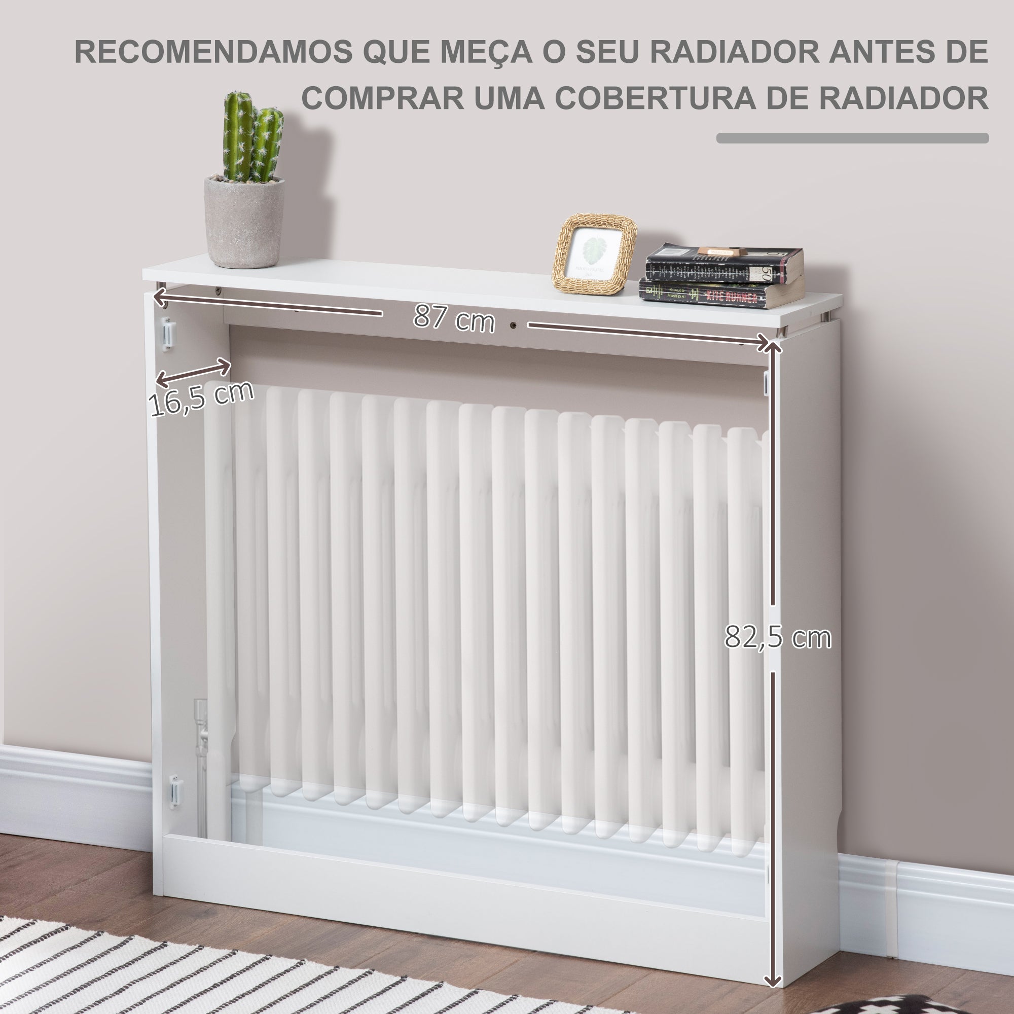 Cobertura de Radiador – 90x18x84 cm – Branca – MDF e Aço