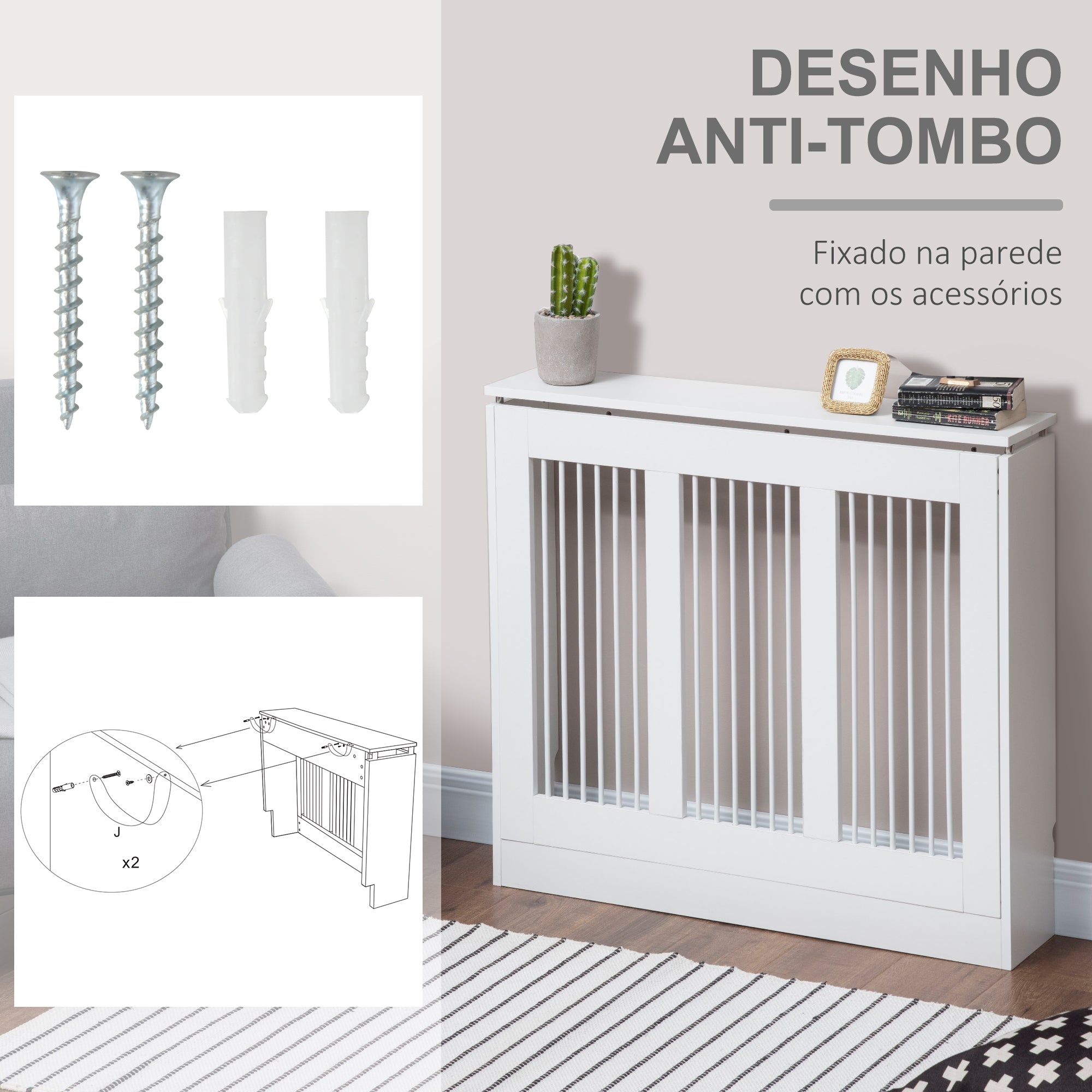 Cobertura de Radiador – 90x18x84 cm – Branca – MDF e Aço