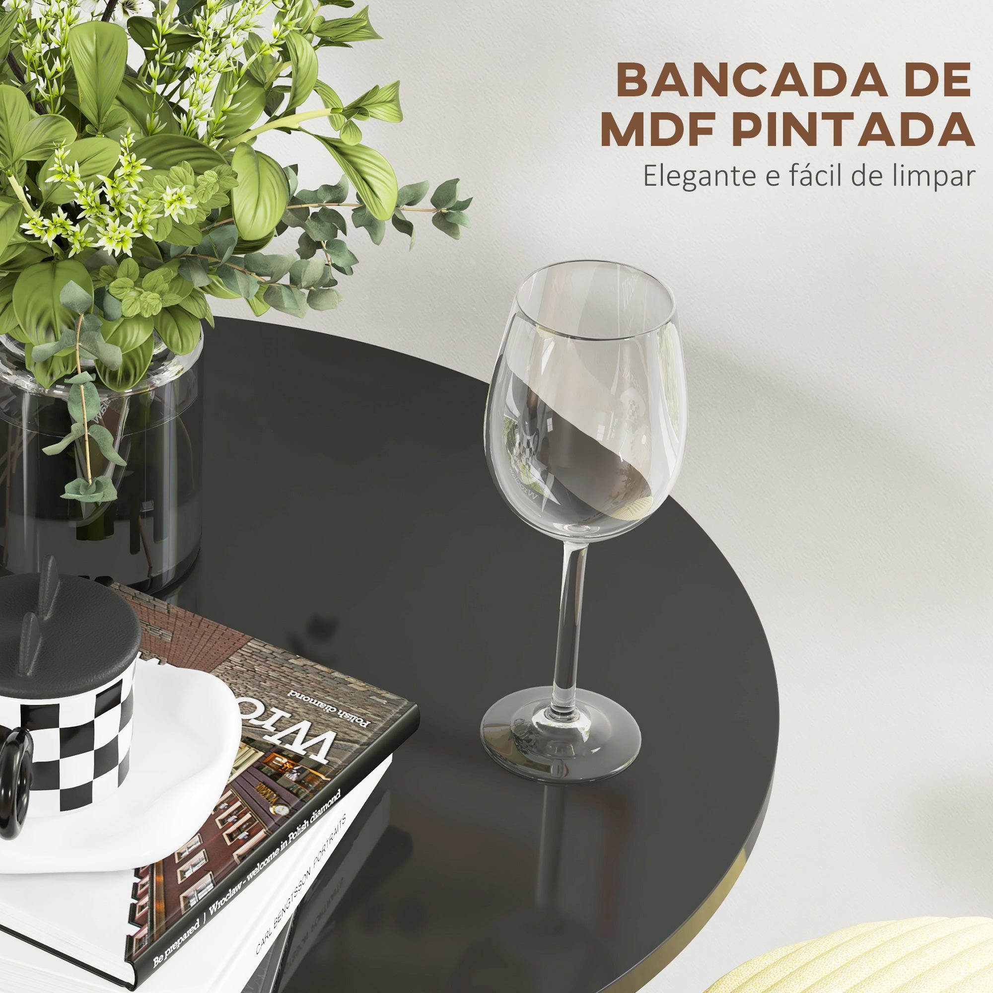 Mesa de Bar Redonda Moderna Ø60x102 cm - Cor Preto
