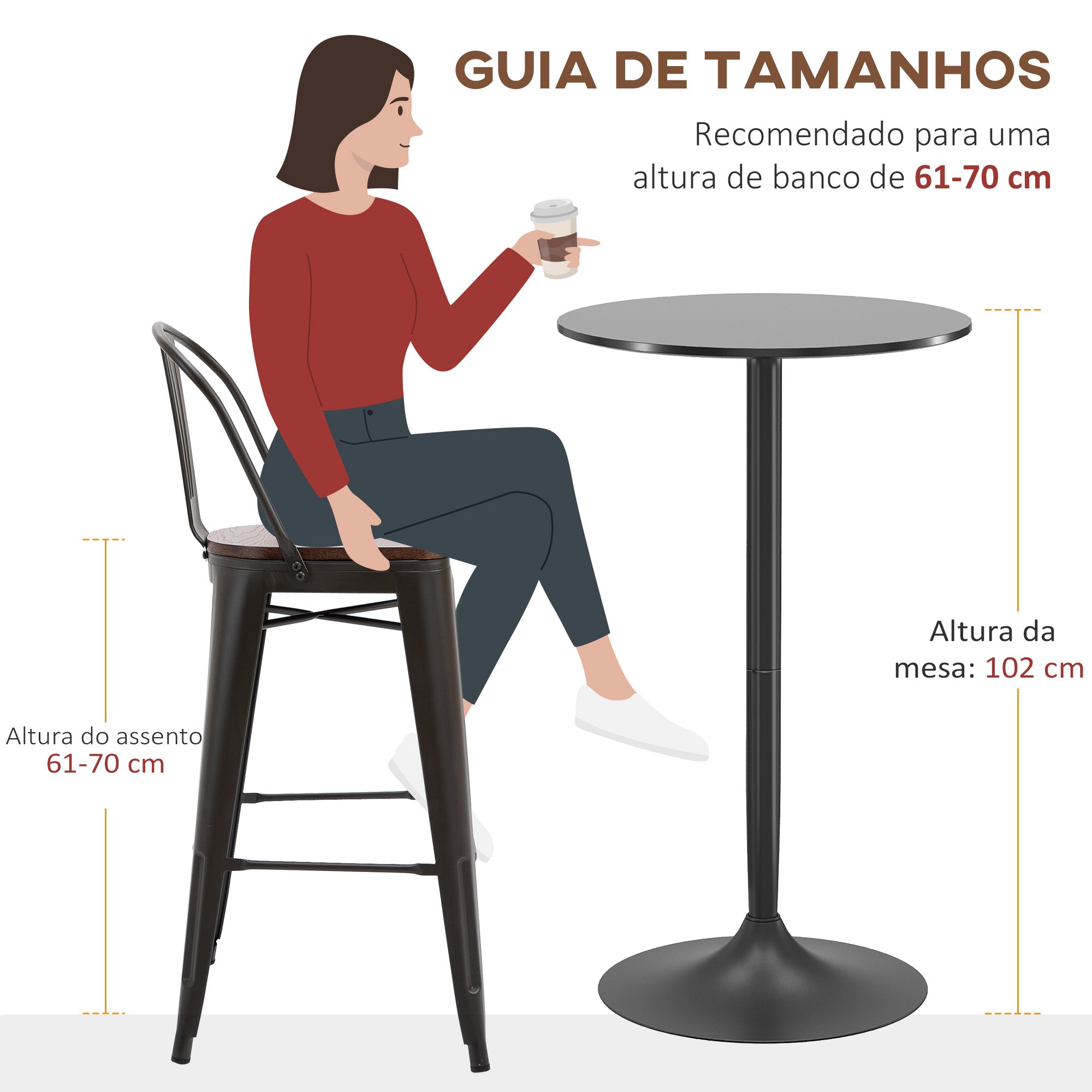 Mesa de Bar Redonda Moderna Ø60x102 cm - Cor Preto