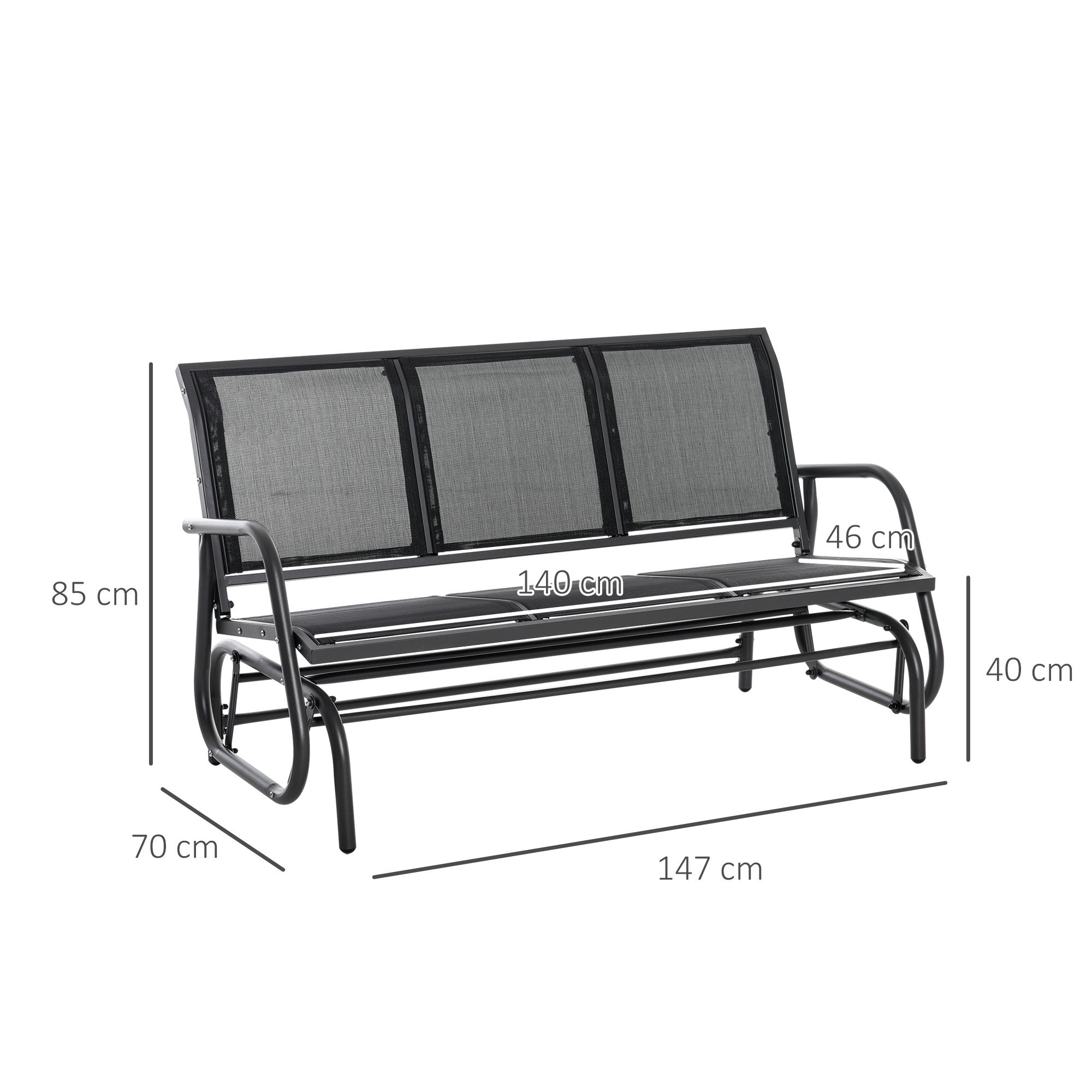 Banco de Balanço para Jardim 3 Lugares - Preto 151x75x85 cm