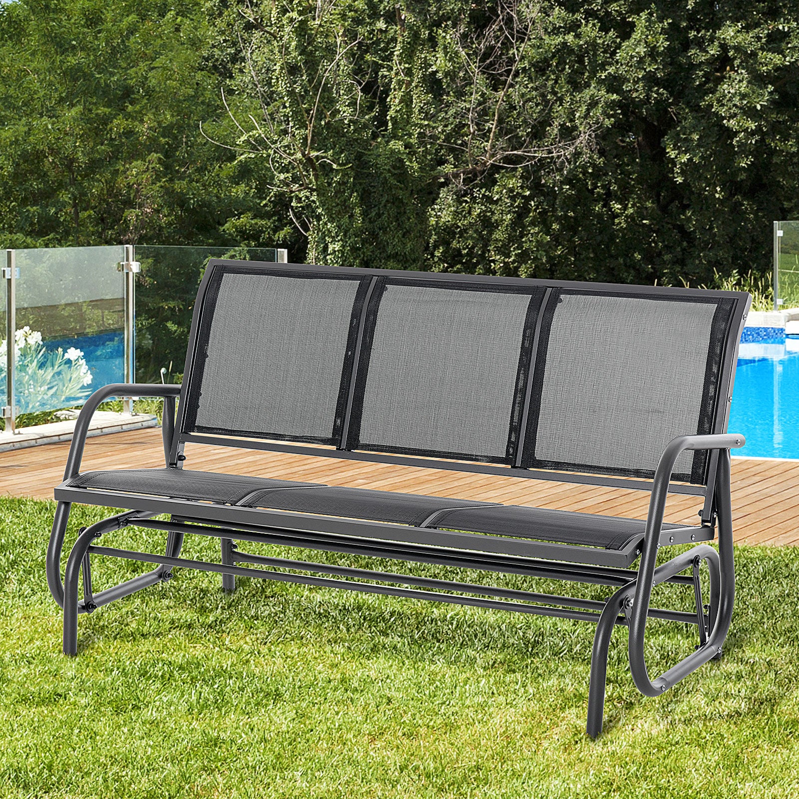 Banco de Balanço para Jardim 3 Lugares - Preto 151x75x85 cm