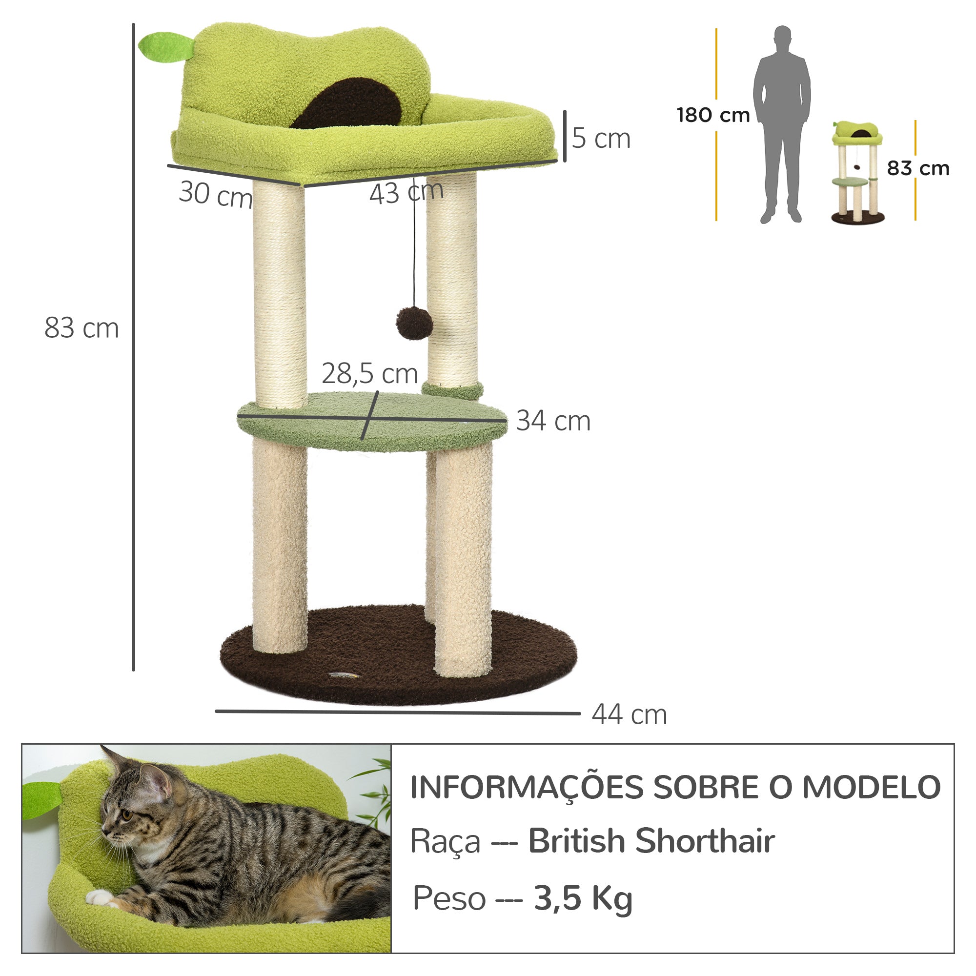 Arranhador para Gatos Altura 83cm Cor Verde