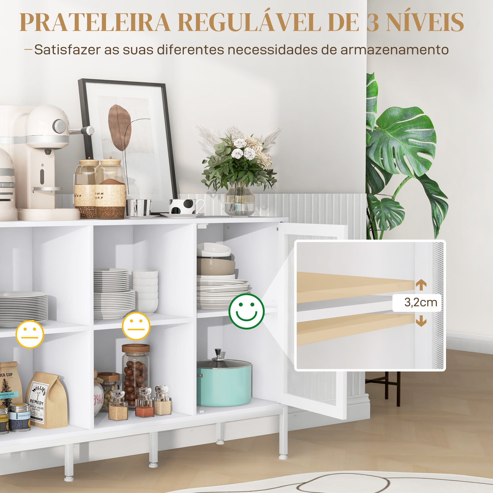 Aparador Moderno com Porta de Malha 120x37x81,5 cm - Branco