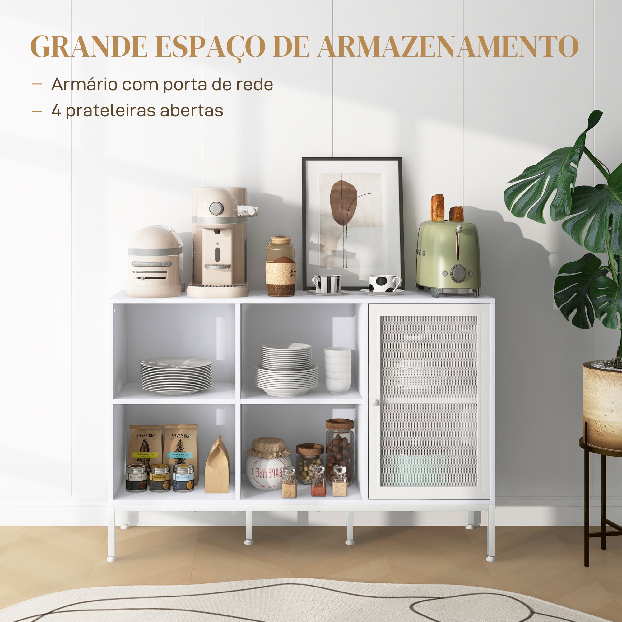 Aparador Moderno com Porta de Malha 120x37x81,5 cm - Branco