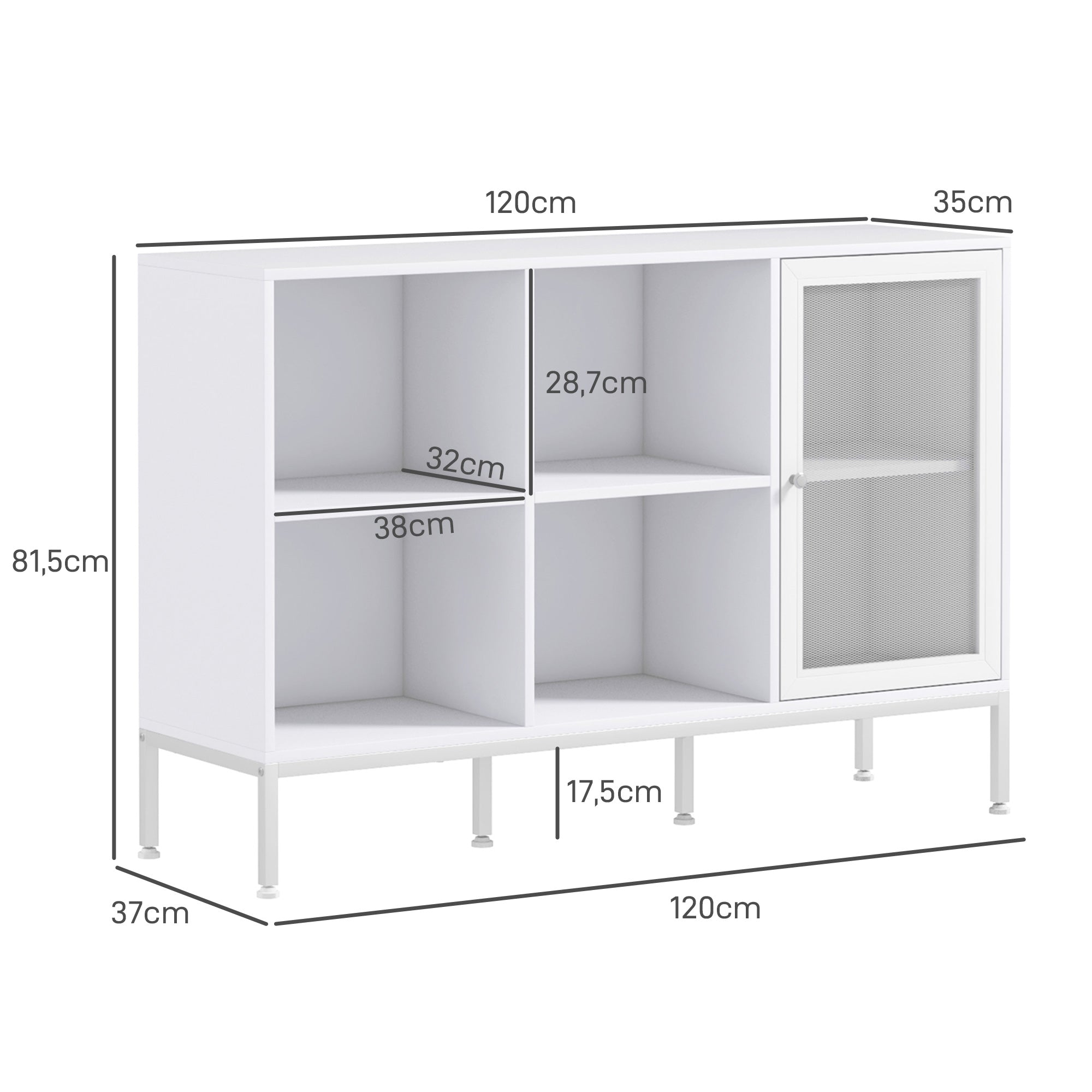 Aparador Moderno com Porta de Malha 120x37x81,5 cm - Branco