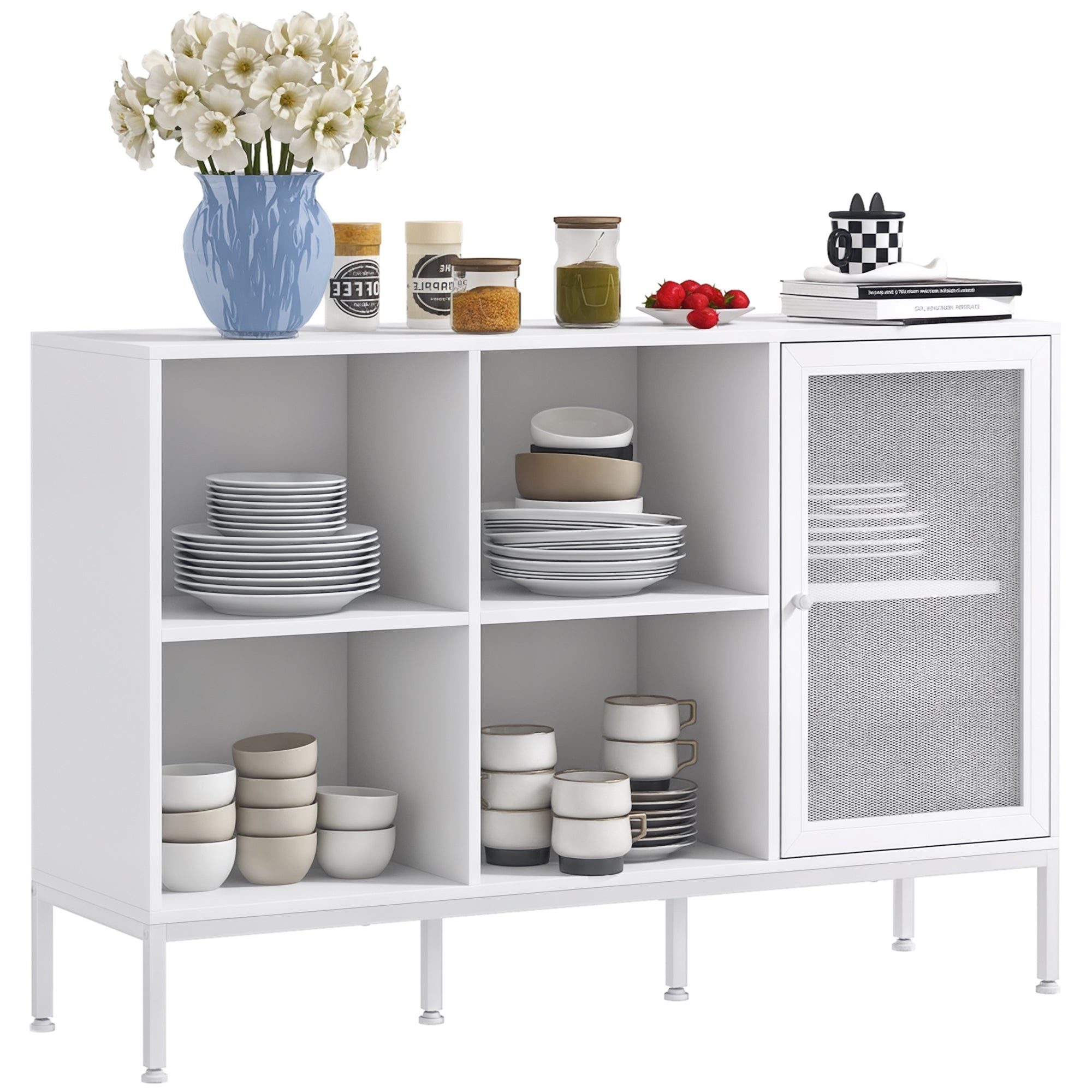 Aparador Moderno com Porta de Malha 120x37x81,5 cm - Branco