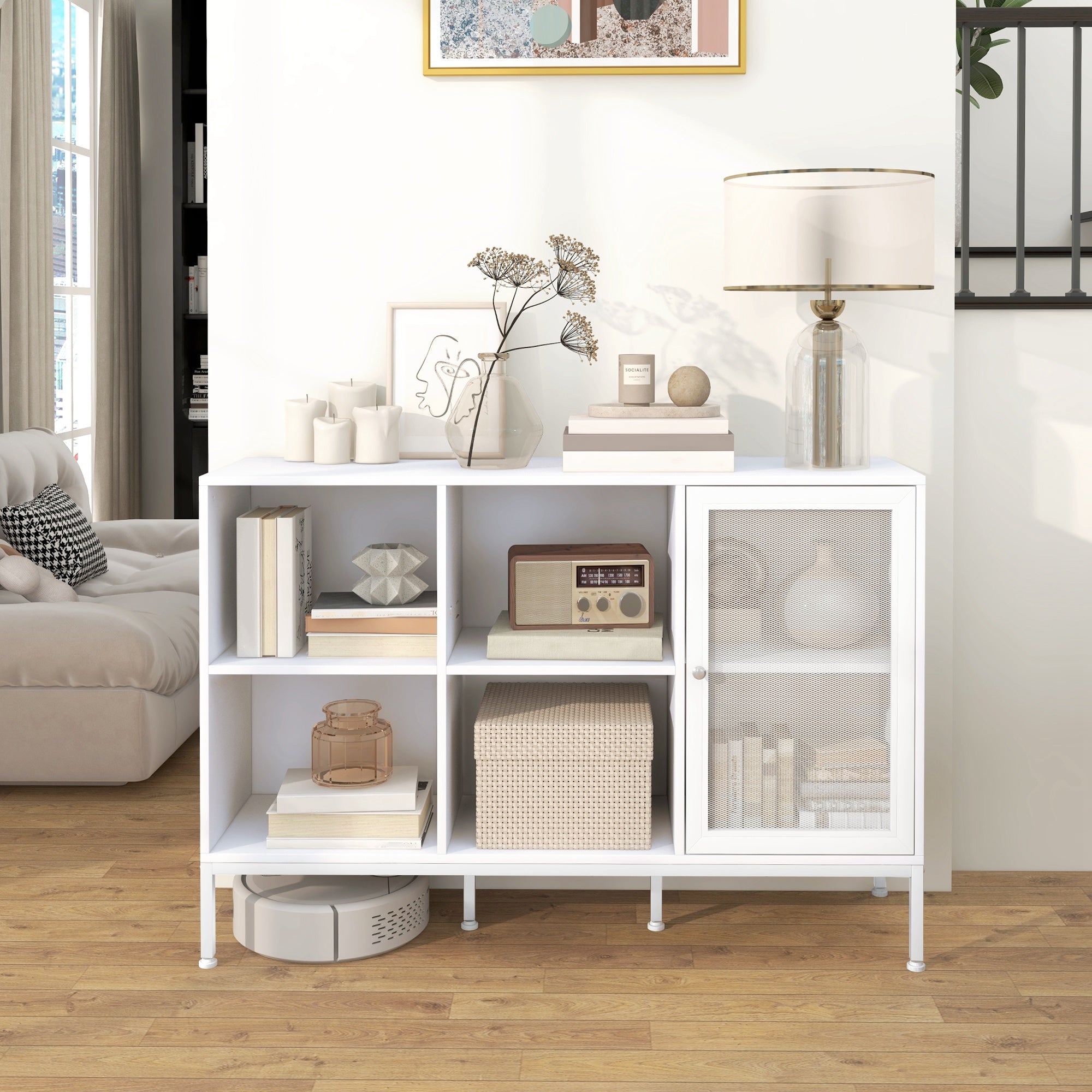 Aparador Moderno com Porta de Malha 120x37x81,5 cm - Branco
