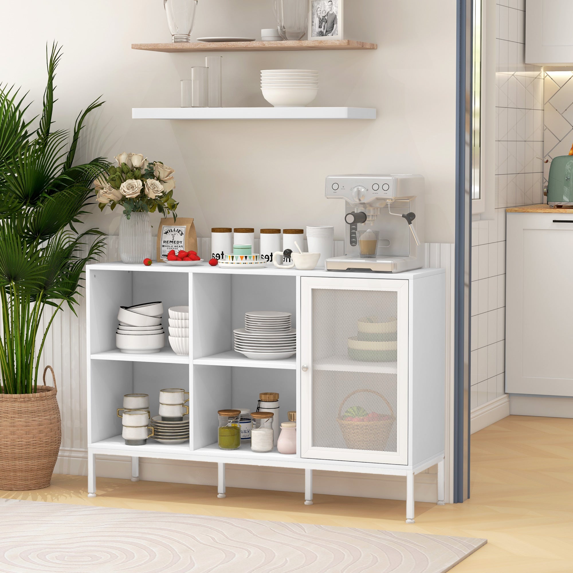 Aparador Moderno com Porta de Malha 120x37x81,5 cm - Branco