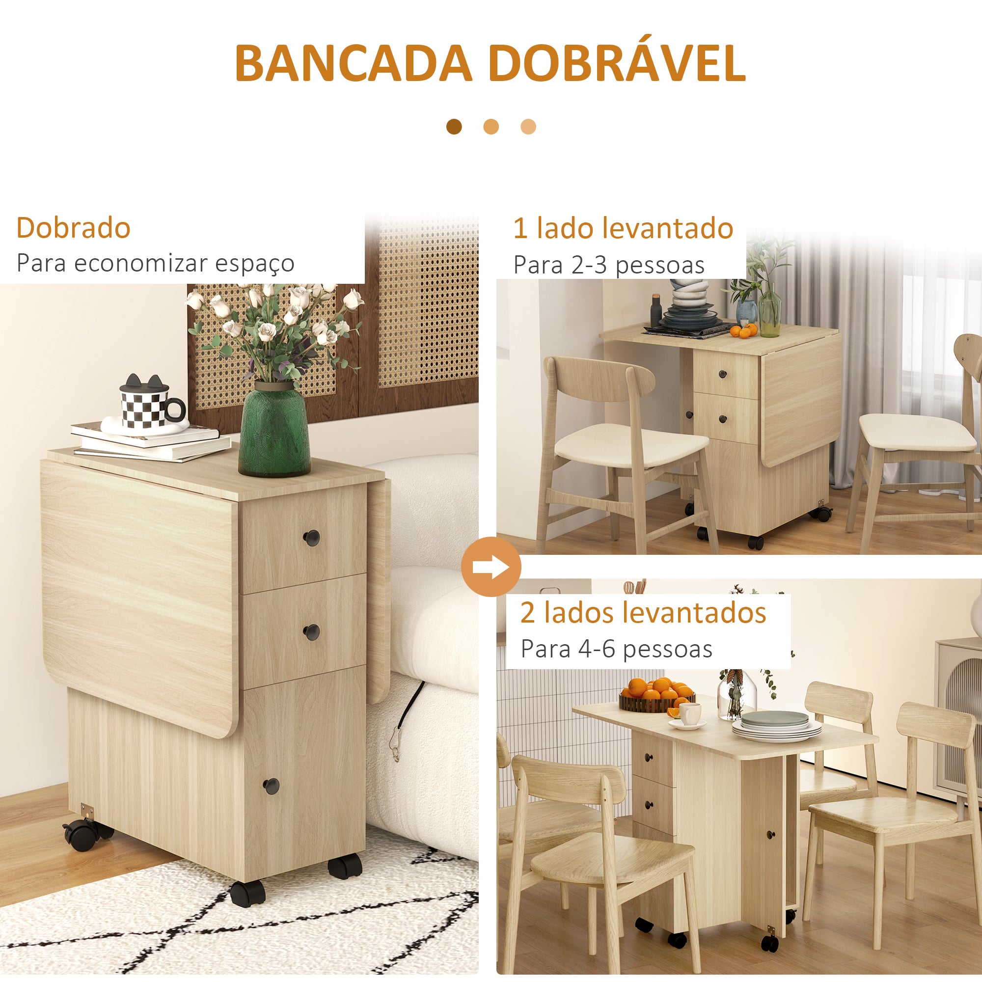 Mesa de Jantar Dobrável 120x60x76,5 cm Cor de Madeira Natural