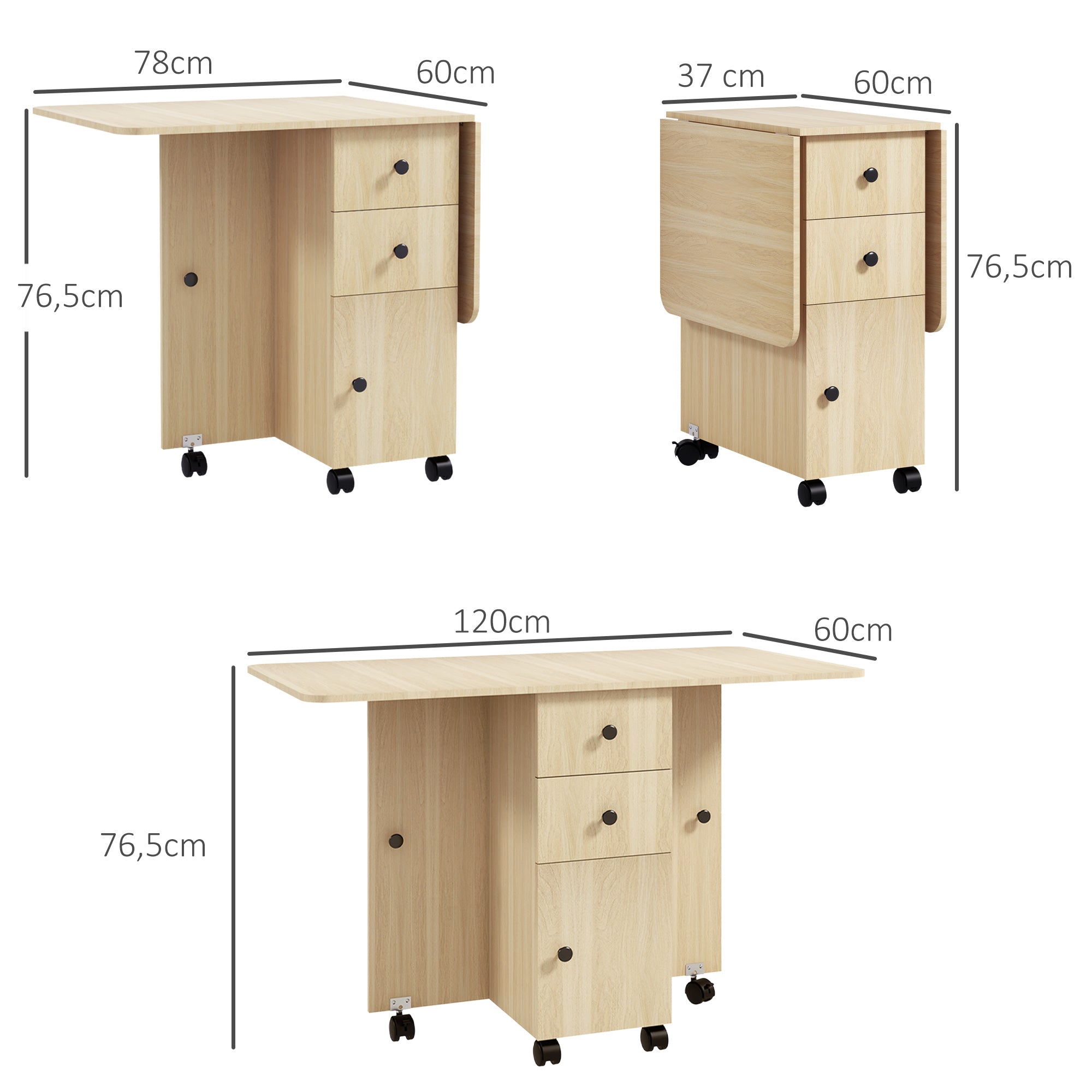 Mesa de Jantar Dobrável 120x60x76,5 cm Cor de Madeira Natural