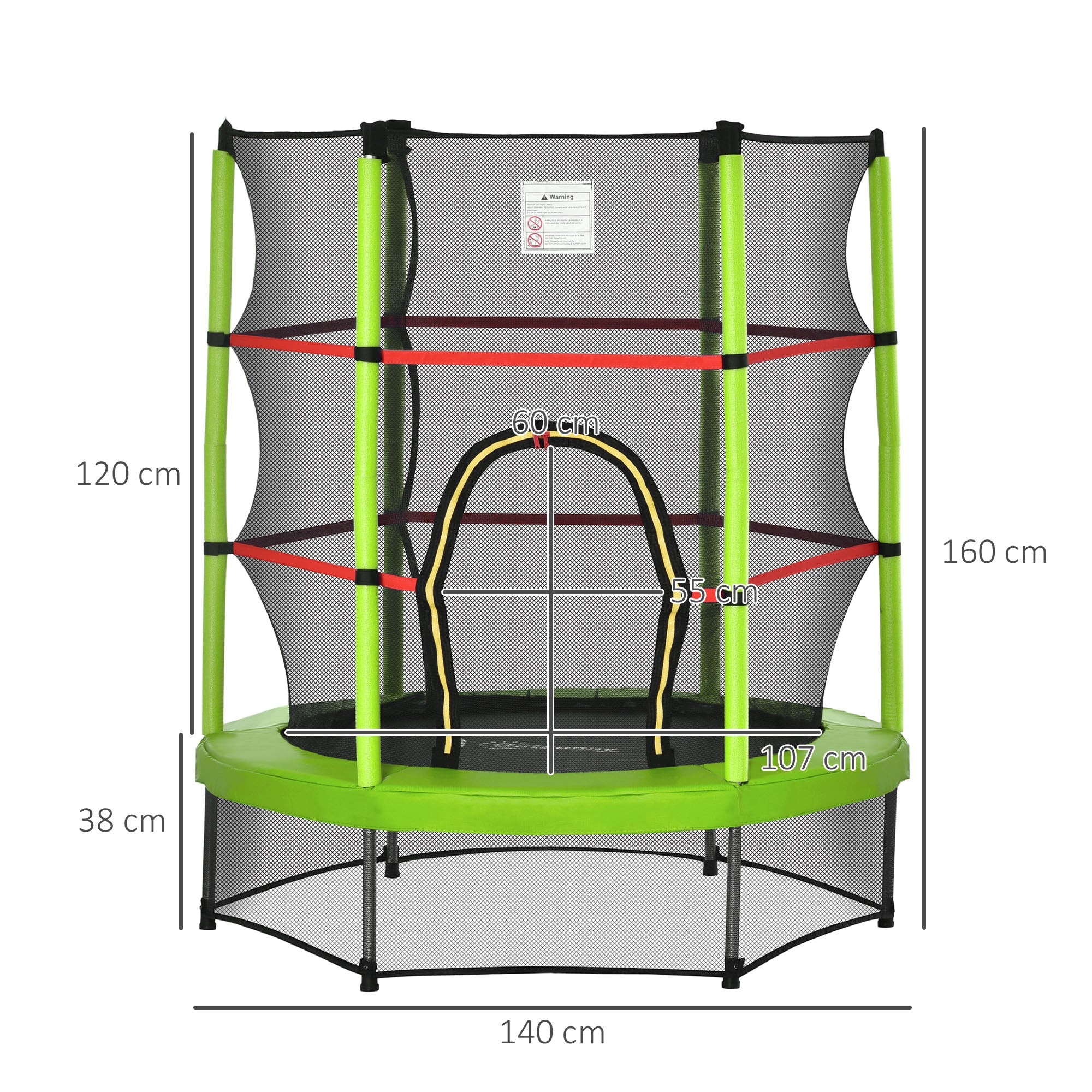 Trampolim Infantil Ø140x160 cm Verde para Crianças de 3-6 Anos