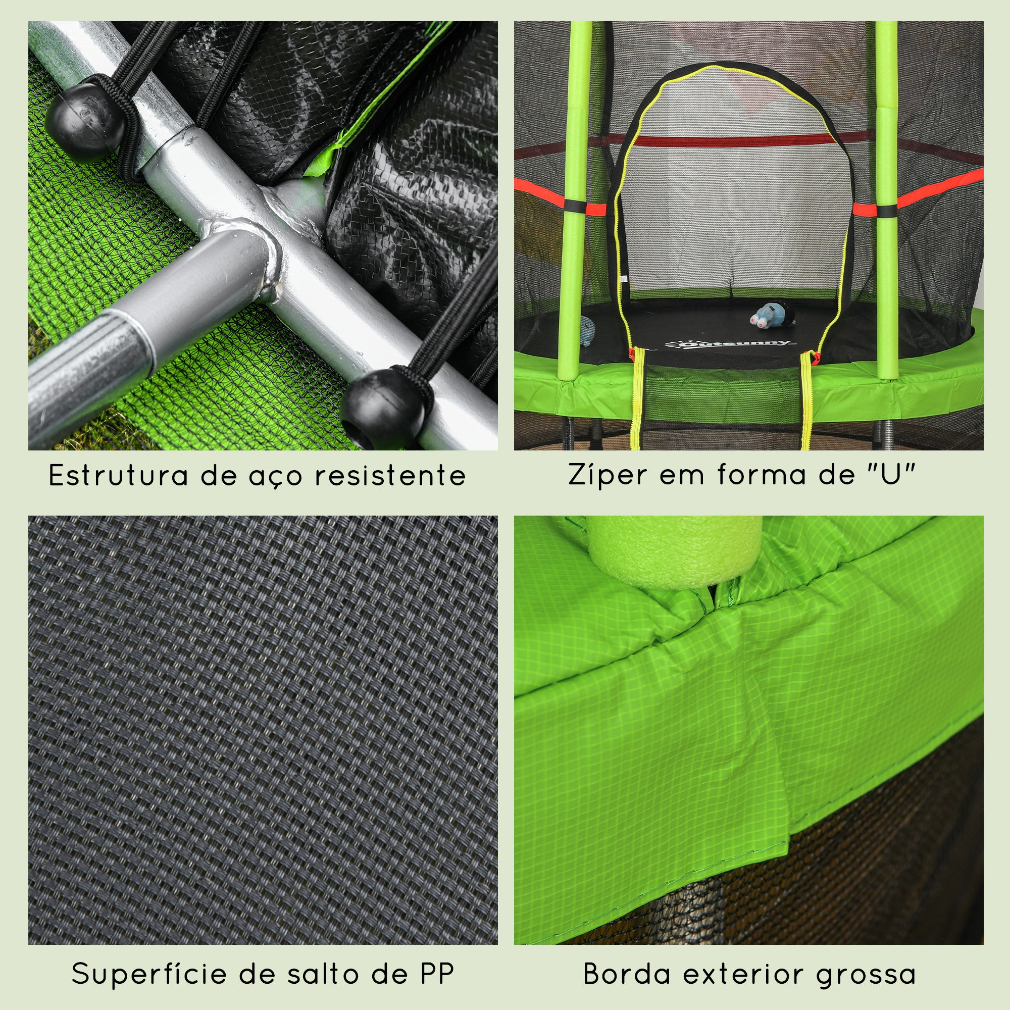 Trampolim Infantil Ø140x160 cm Verde para Crianças de 3-6 Anos
